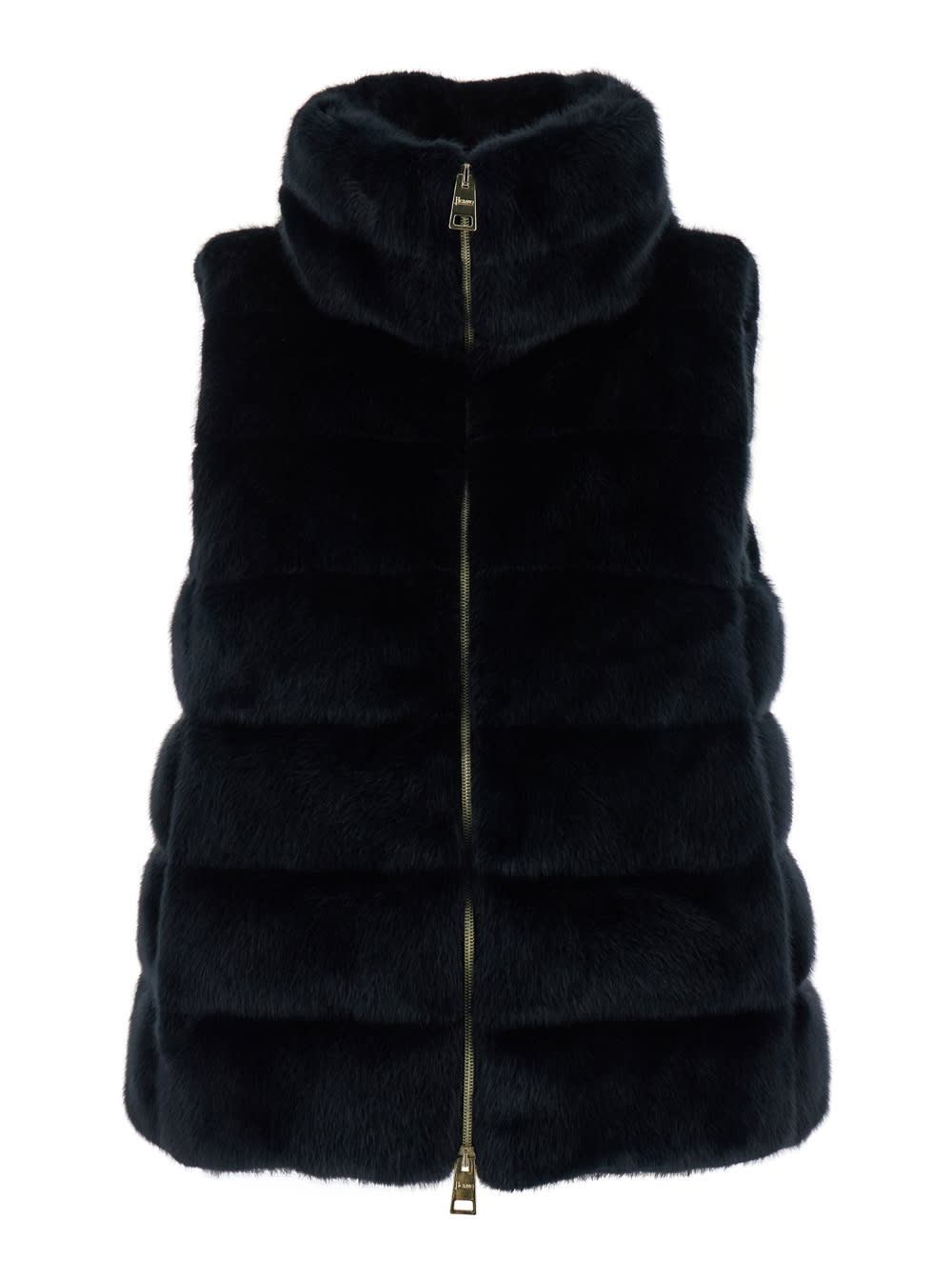 Shop Herno Black Sleeveless Down Jacket With Detachable Hood In Faux Fur Woman