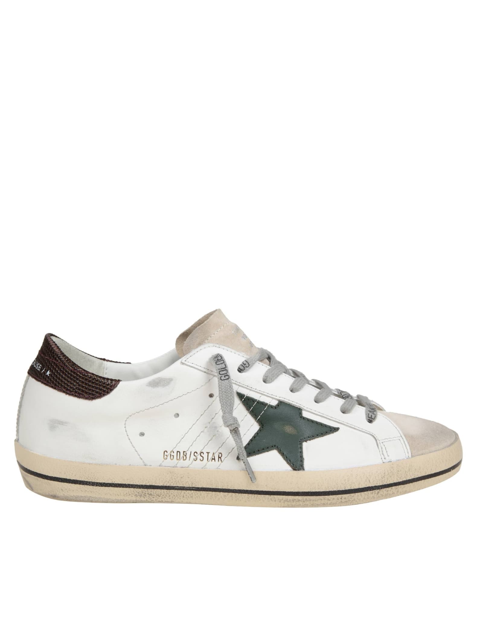 Shop Golden Goose Super Star In White And Green Leather And Suede In Wht/green Brown