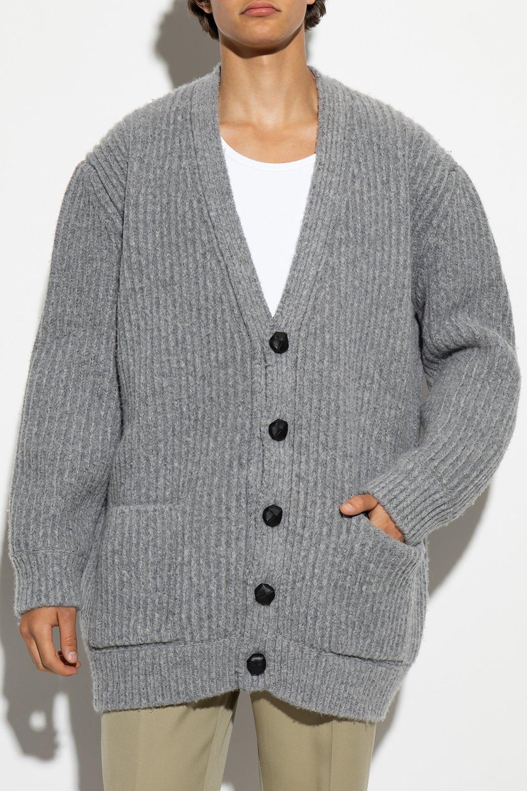 Bottega Veneta V-neck Knitted Cardigan In Mediumgrey