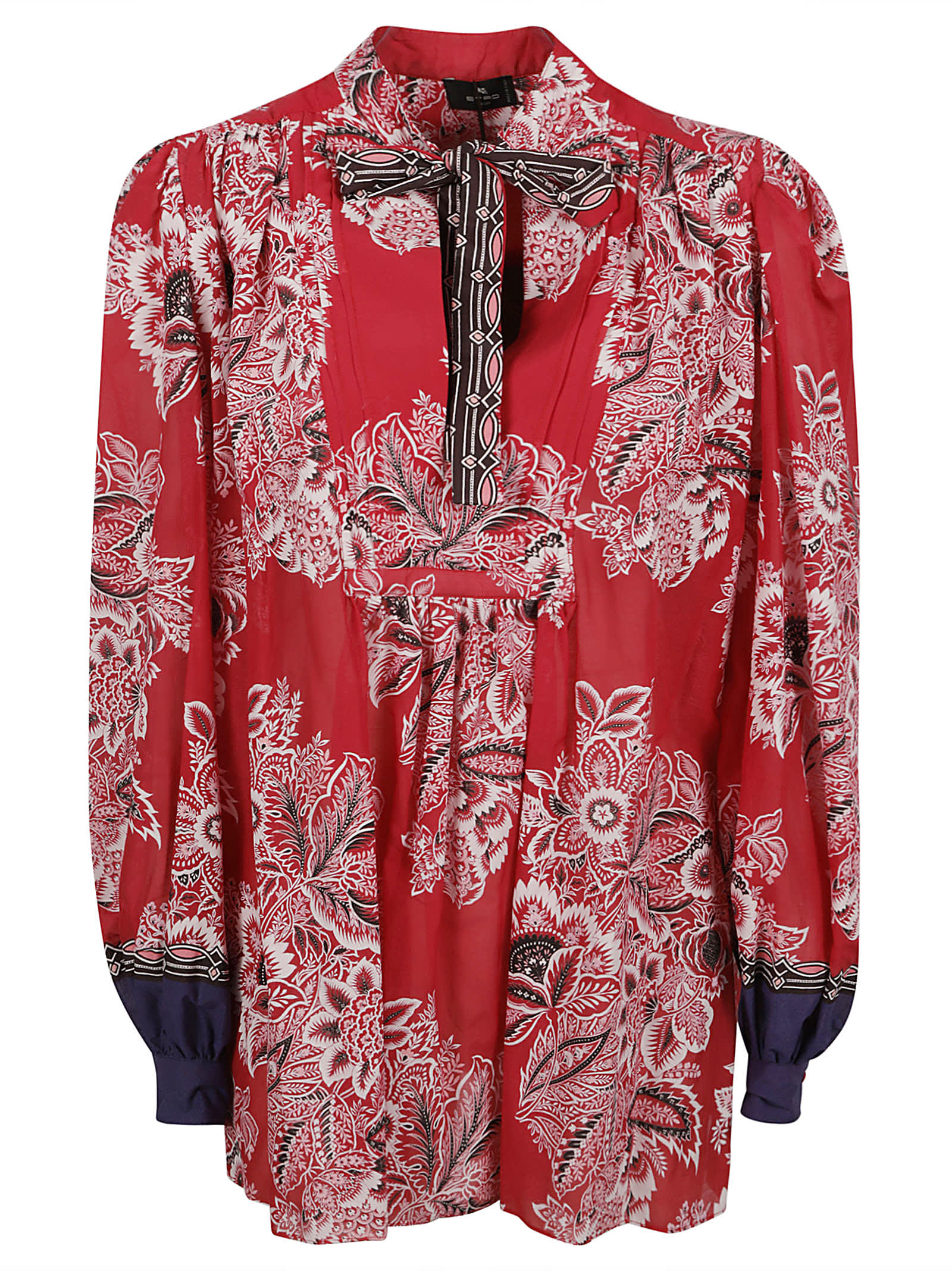 Shop Etro Floral Print Tie-neck Blouse In Red