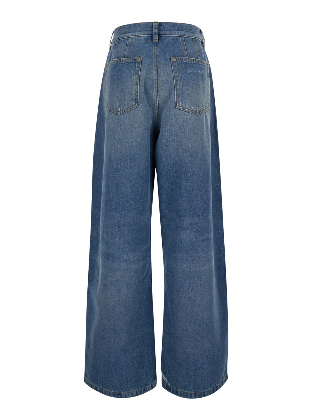 Shop Palm Angels Light Blue High-waisted Wide Jeans With Logo In Denim Woman