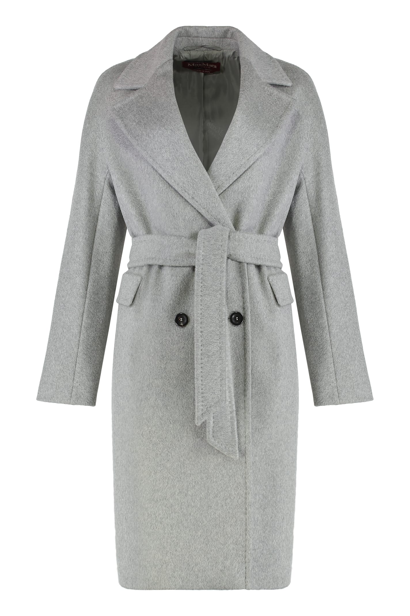 Max Mara Studio Double-breasted Coat In Cashmere Blend In Gray