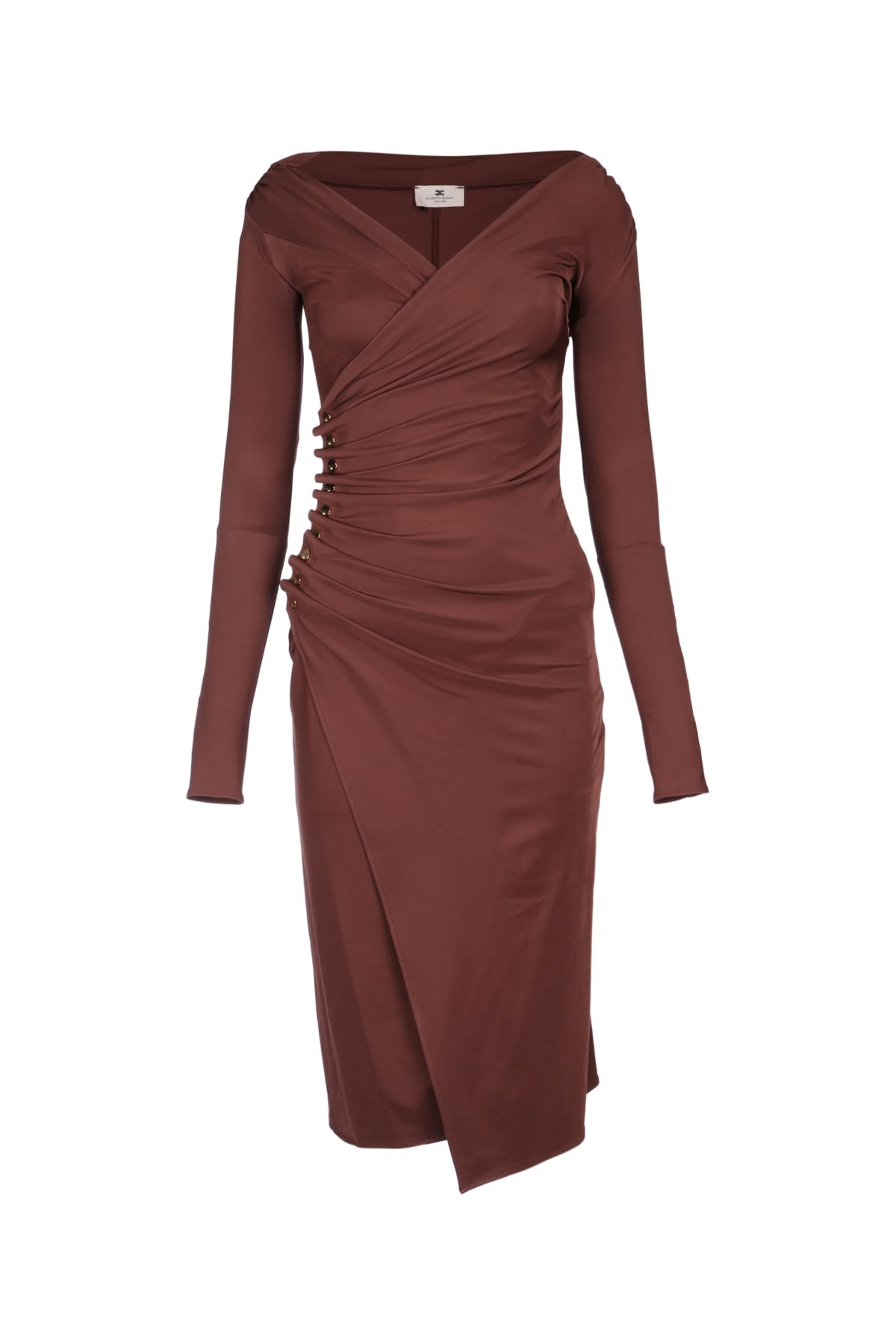 Elisabetta Franchi Abito Midi Scollo V In Brown
