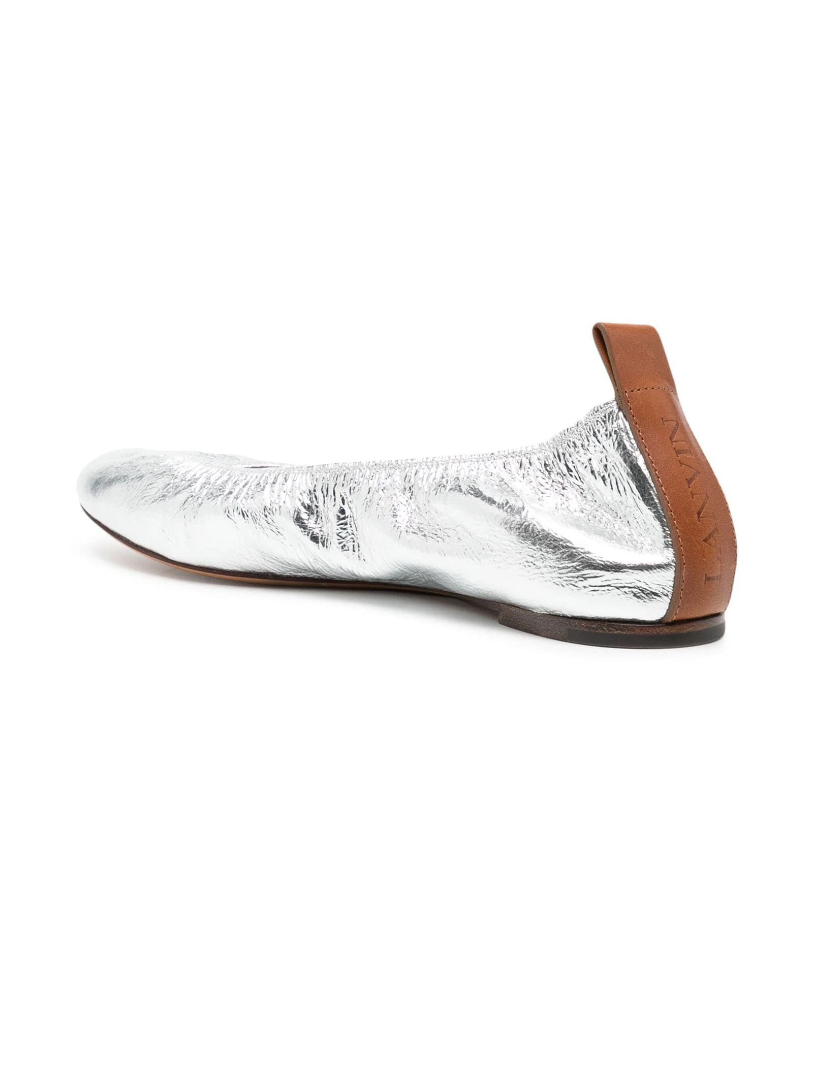 Shop Lanvin Metallic Leather Ballerina Shoes In Silver
