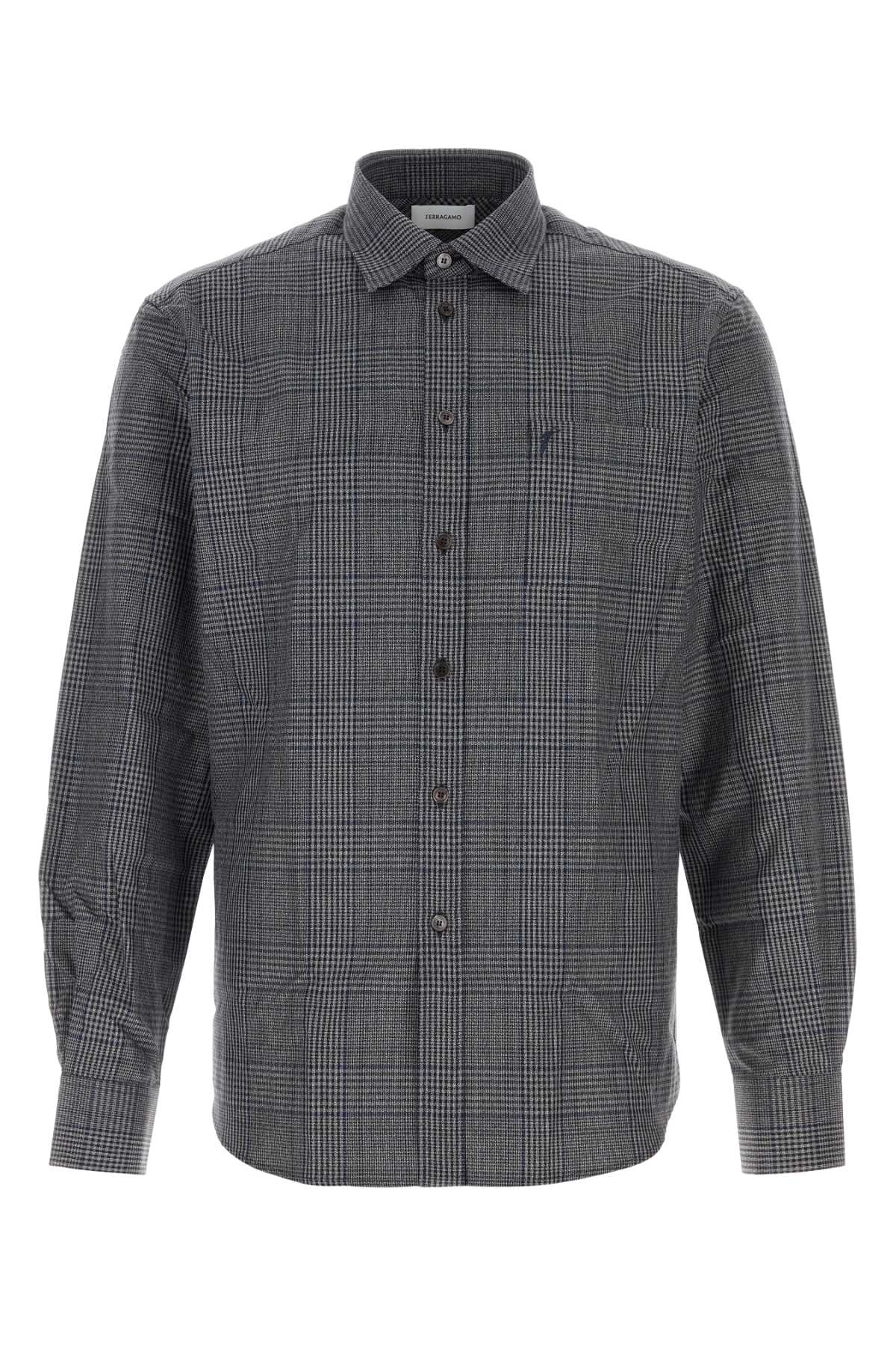 Ferragamo Embroidered Oxford Shirt In Gray