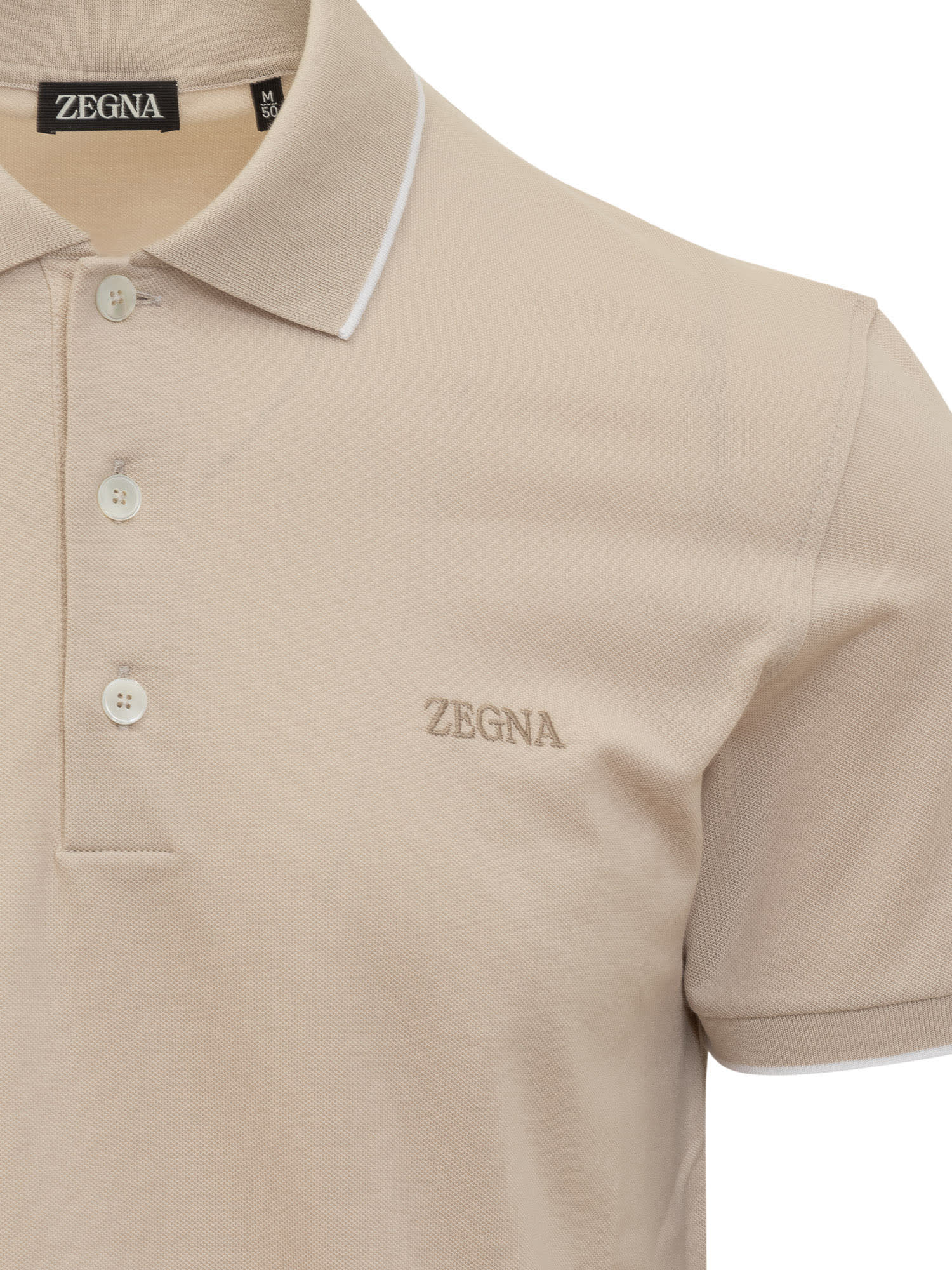 Shop Zegna Polo With Logo In Beige