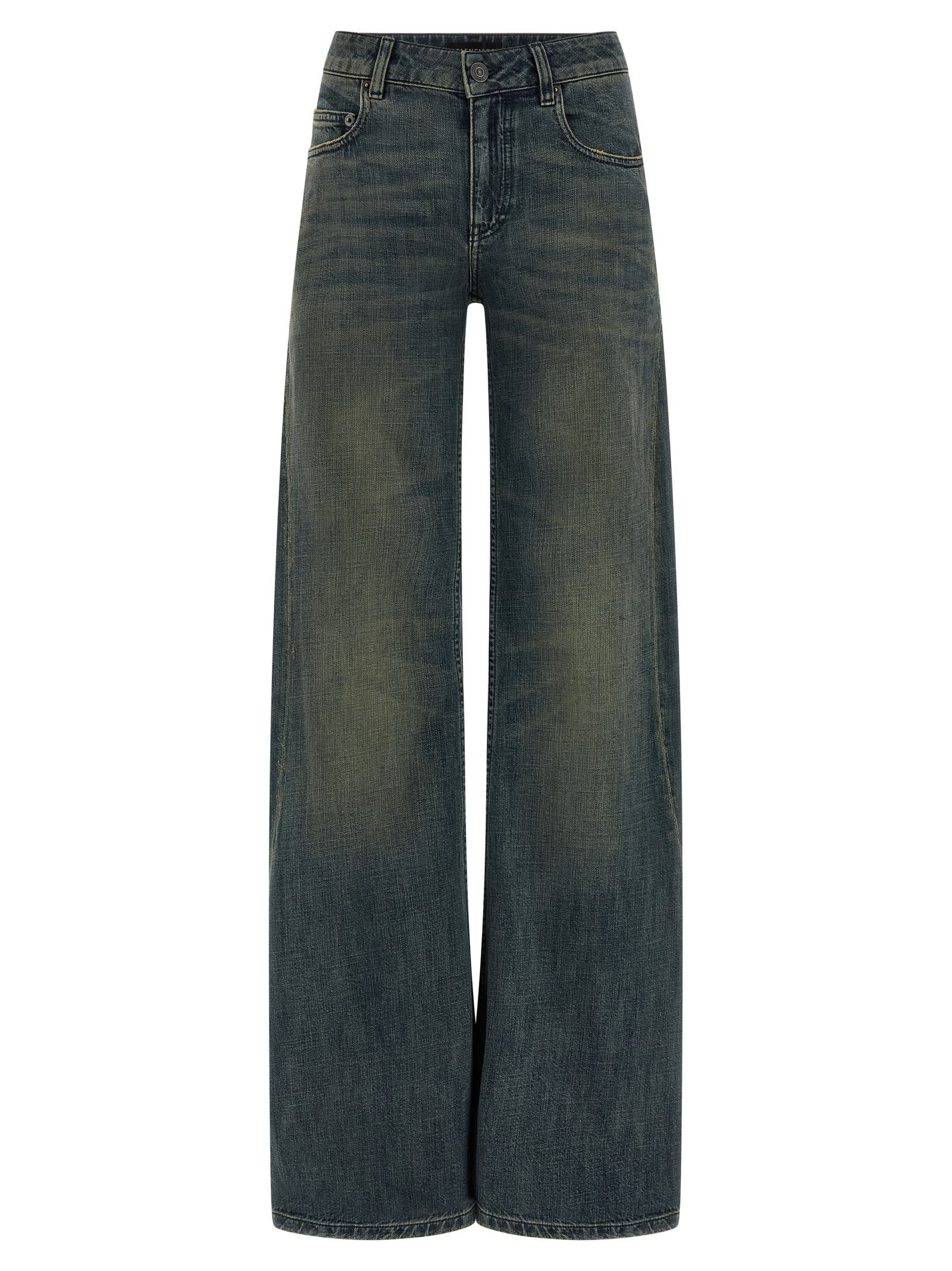 Balenciaga Wide Leg Jeans Featuring Belt Loops In Blue