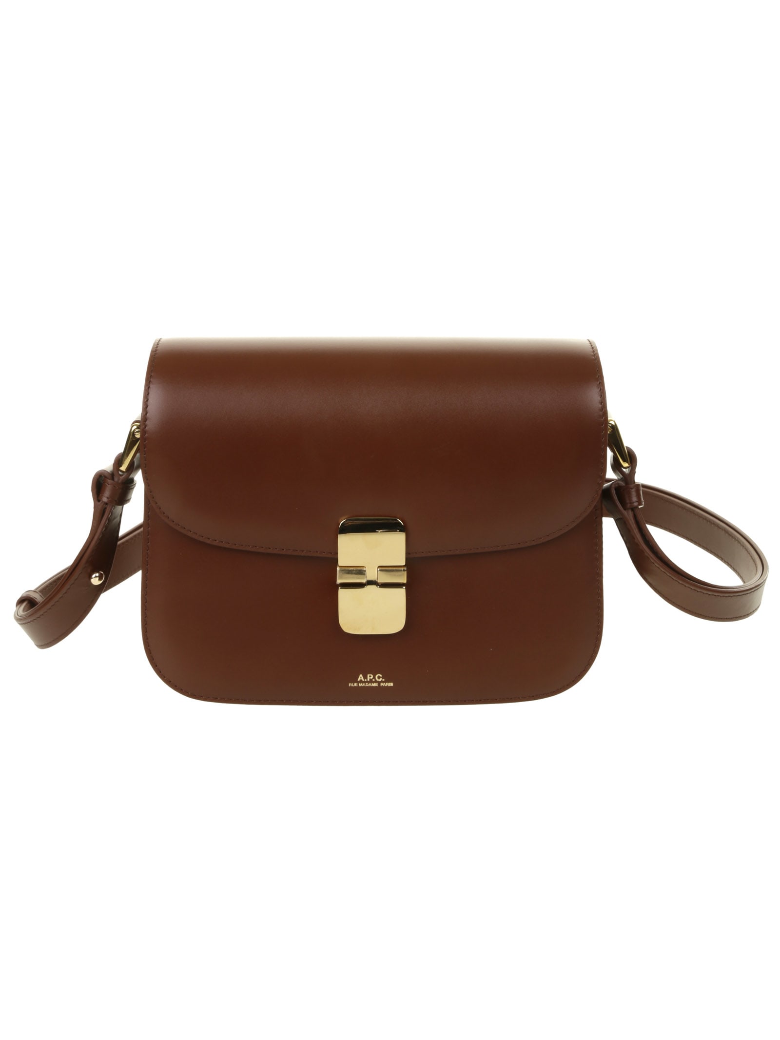Apc A.p.c. Small Tan Leather Shoulder Bag With Adjustable Strap In Brown