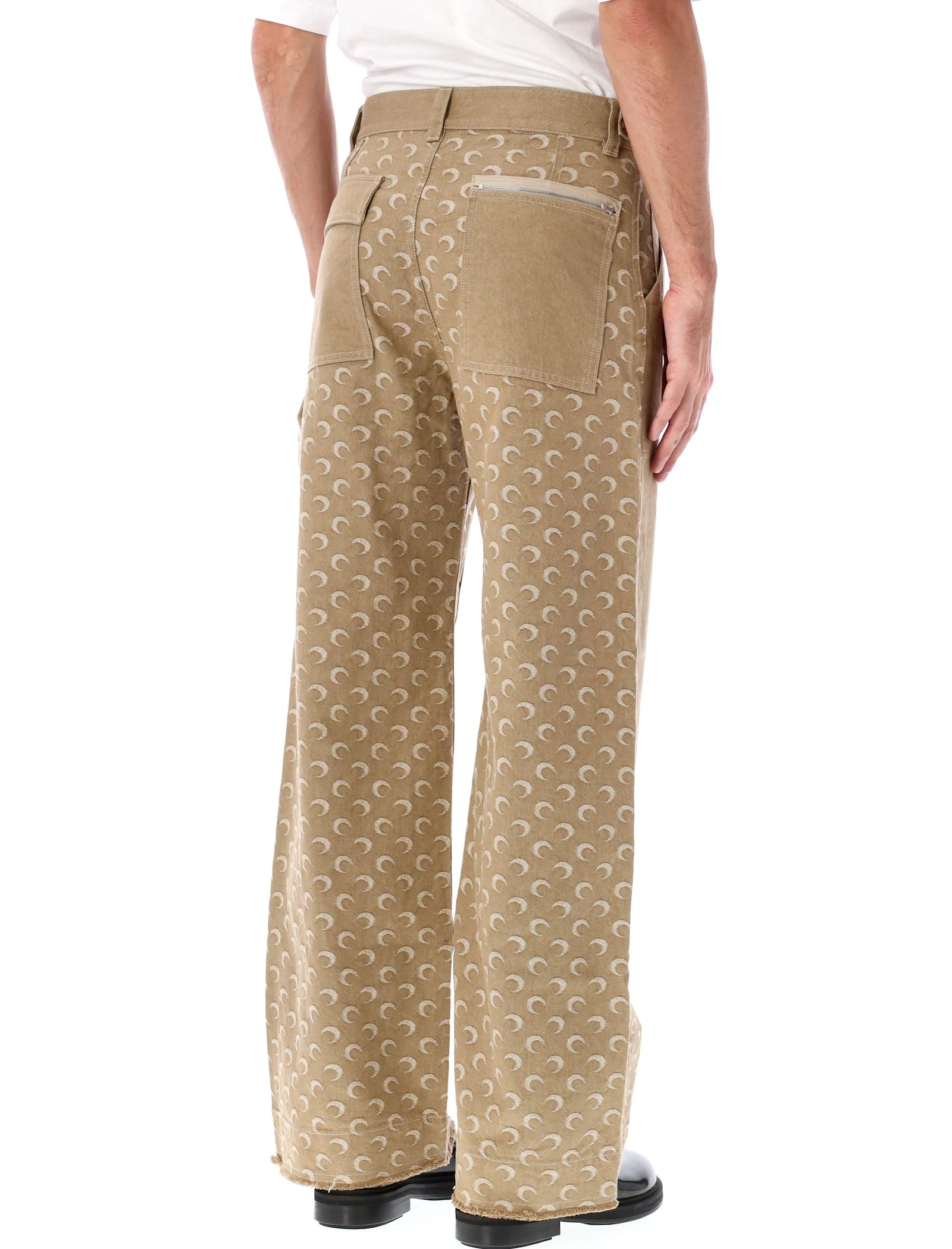 Shop Marine Serre Moon Jacquard Twill Workwear Pants In Dark Beige