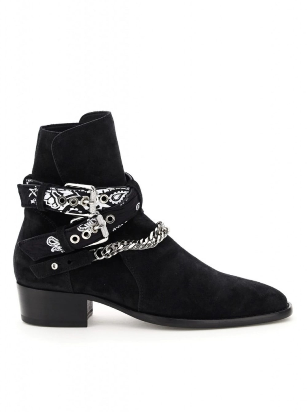 Amiri Mans Chain-link Detail Ankle Boots In Black Suede