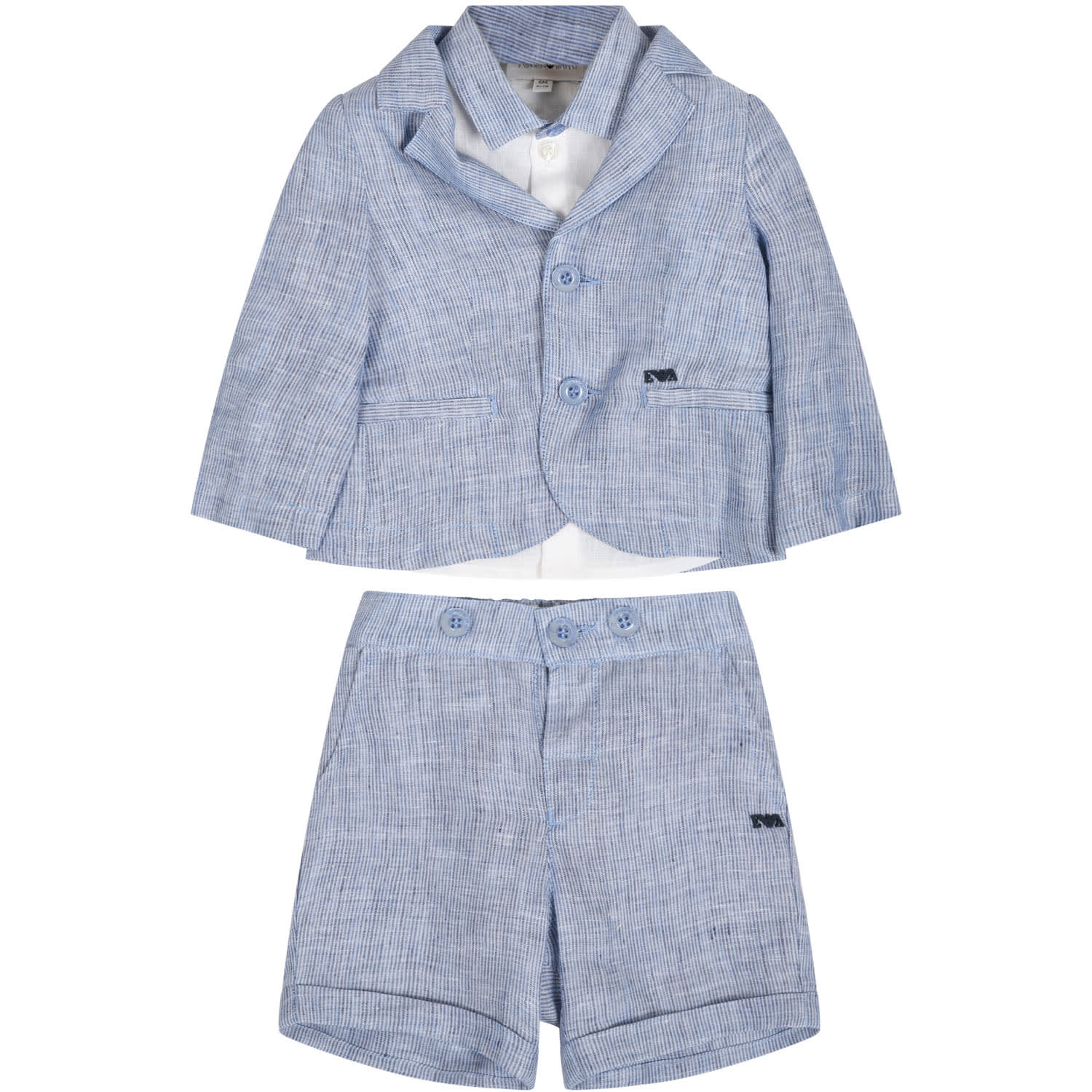 Armani Collezioni Light Blue Suit For Babyboy With Logo