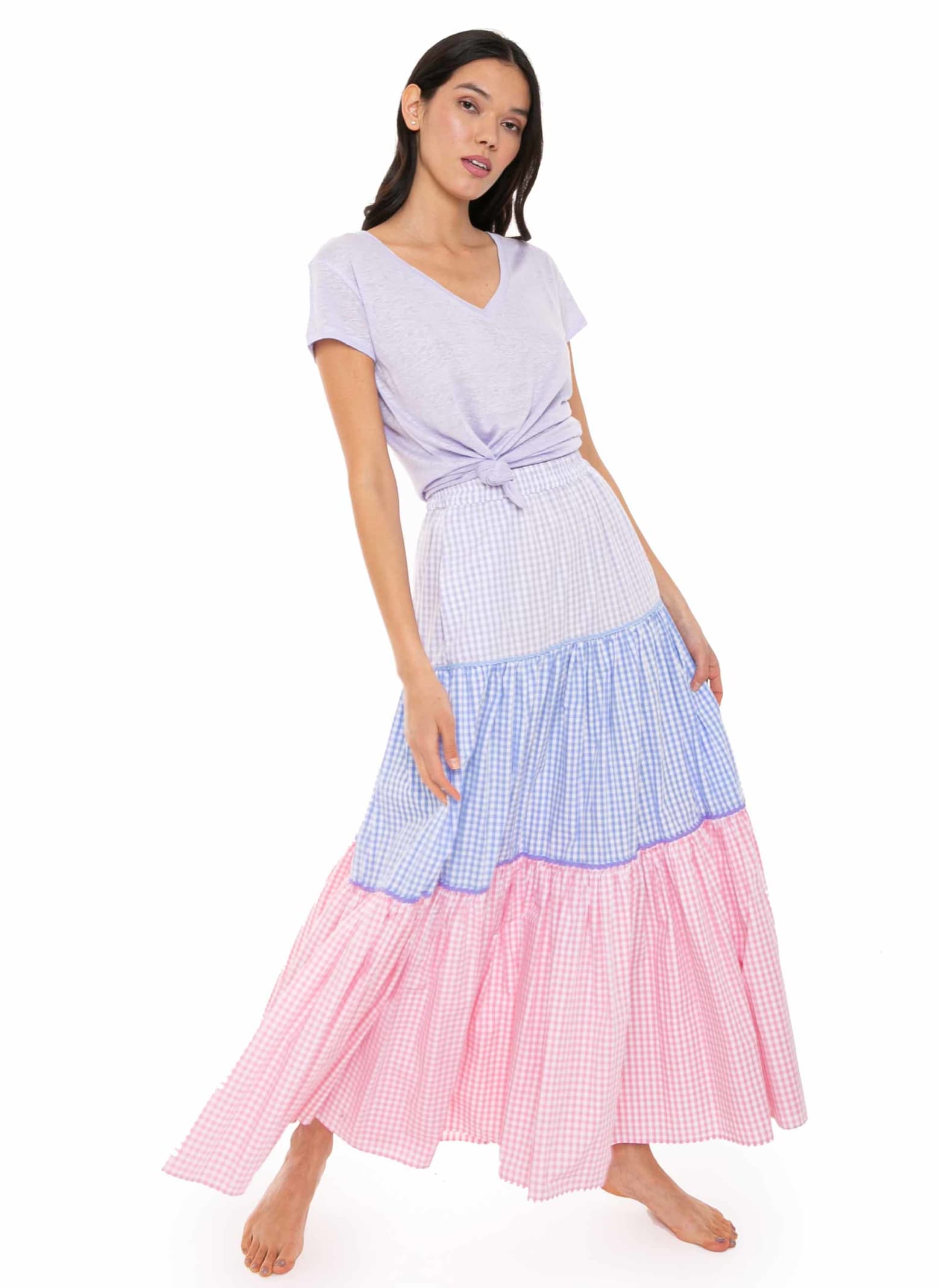 Mc2 Saint Barth Gingham Print Cotton Skirt In Multicolor