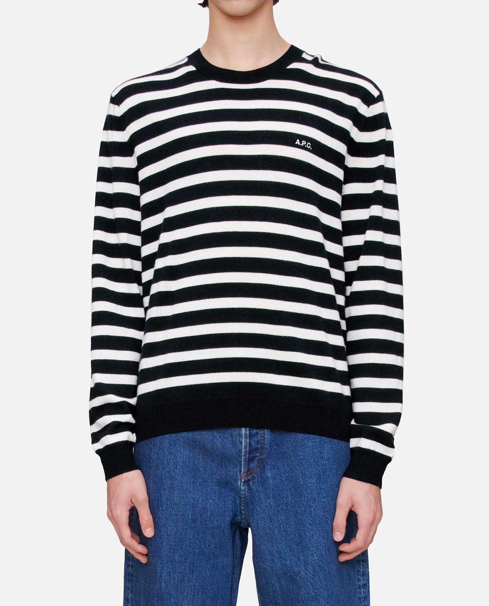 Apc A.p.c. Matthias Stripe Wool Sweater In Black