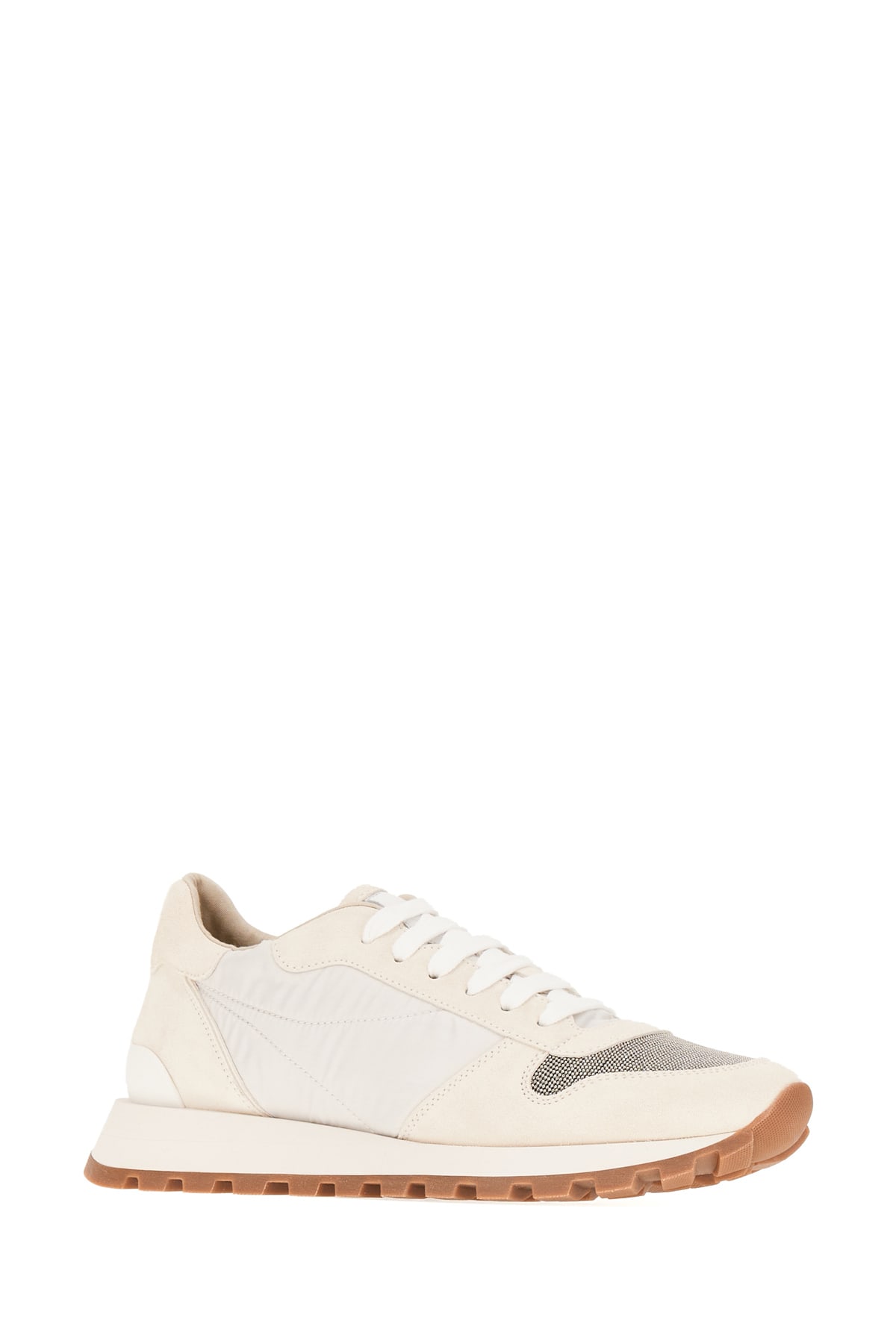 Shop Brunello Cucinelli Ivory Nylon And Suede Sneakers In C6280