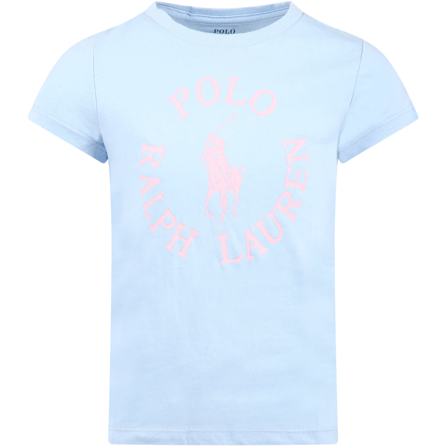 Ralph Lauren Light Blue T-shirt For Girl With Logo And Iconic Horse
