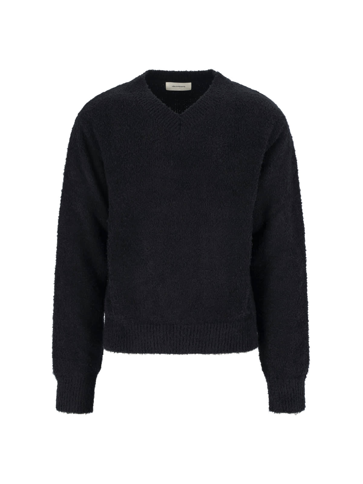 Mfpen Open Collar Ribbed Knit Sweater In Black
