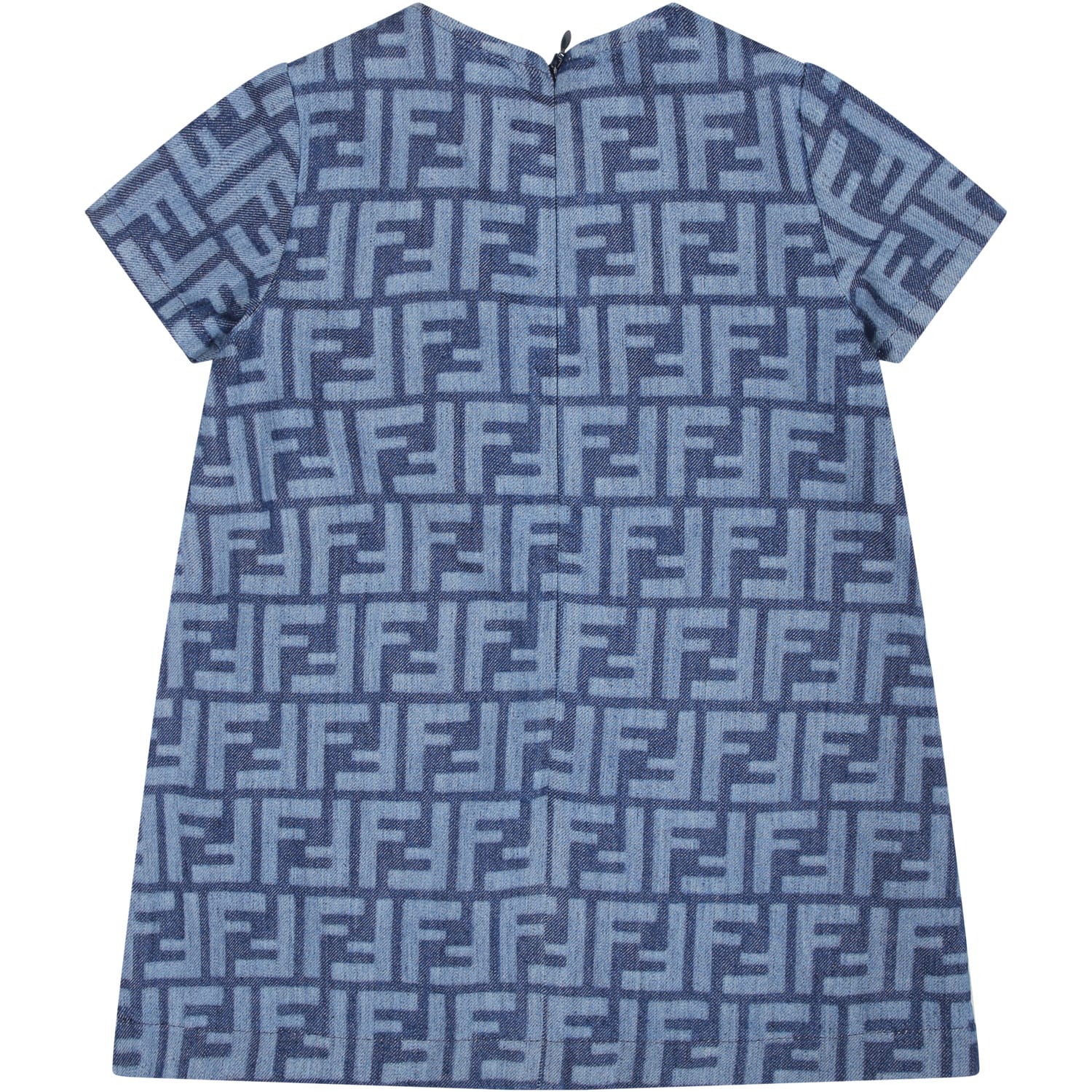 Shop Fendi Denim Dress For Baby Girl With All-over Iconic Ff