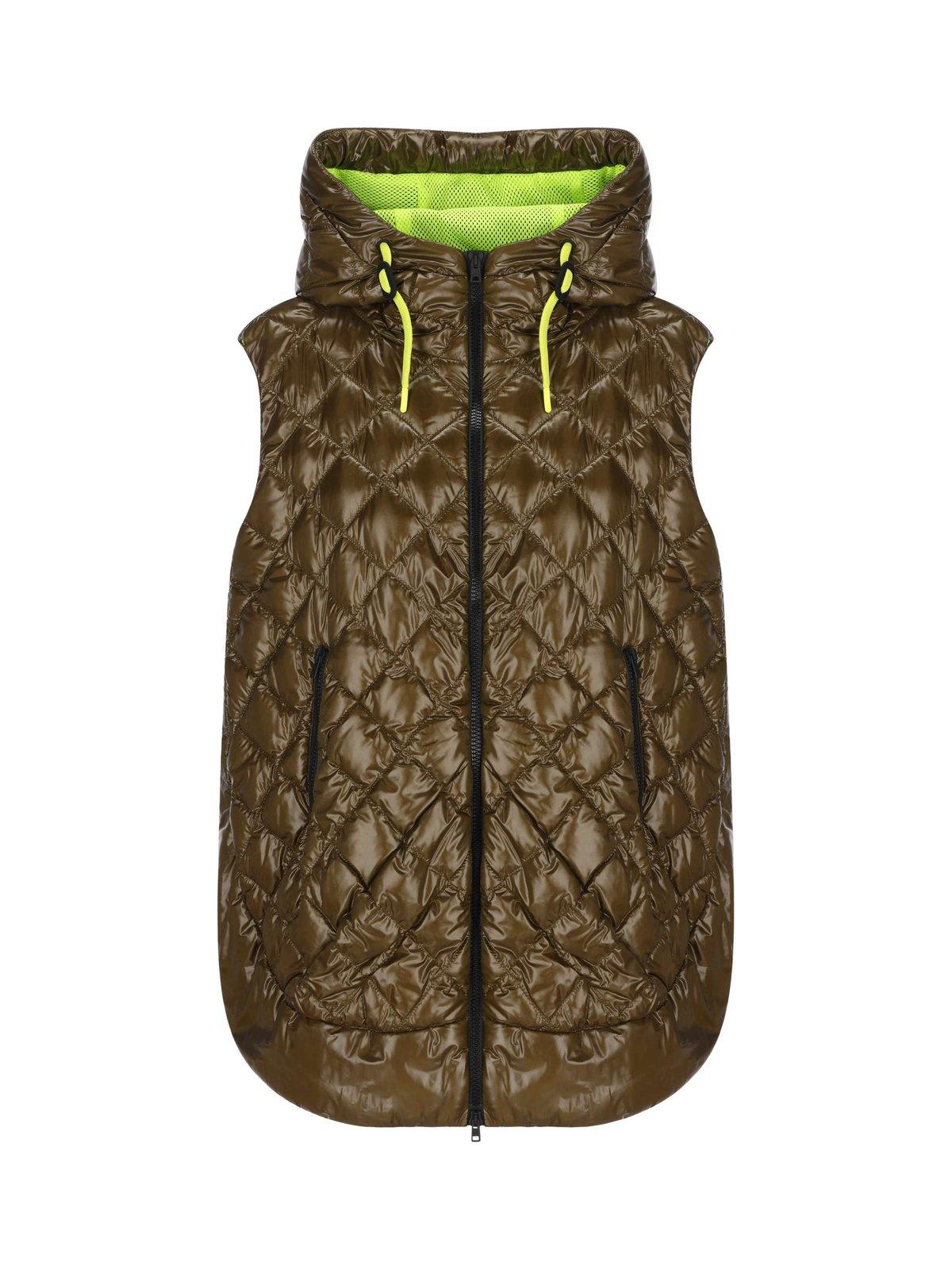 Shop Herno Quilted Sleeveless Hooded Coat In Verde Militare