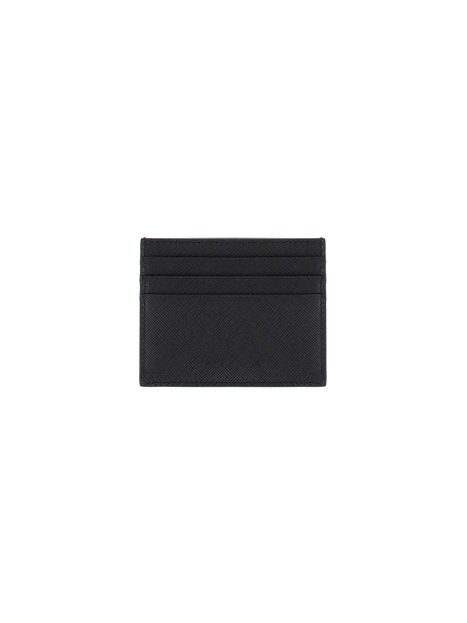 Prada Black Logo-plaque Saffiano Leather Card Holder In Black