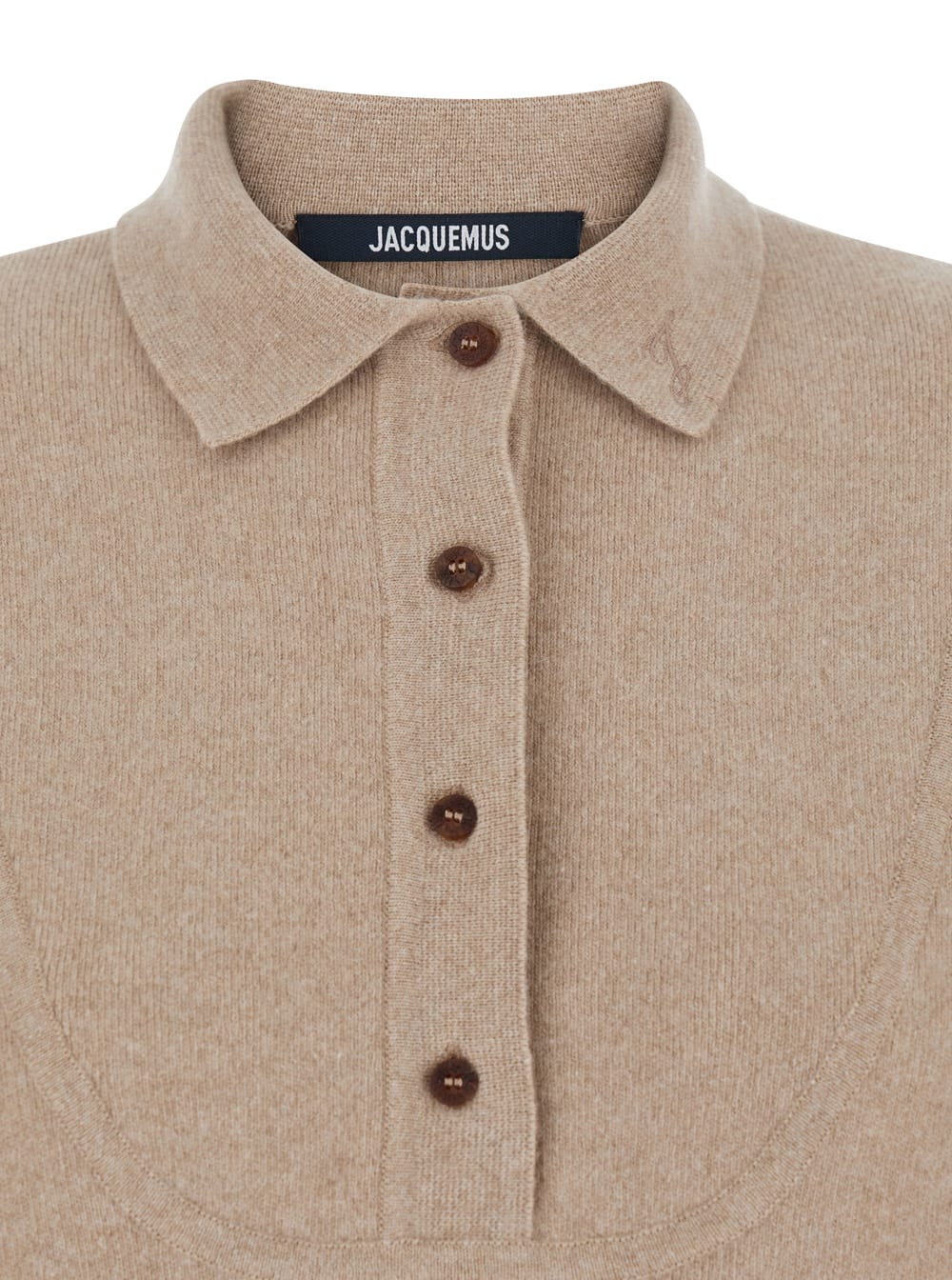 Jacquemus Polo Collar Knitwear With Ribbed Cuffs And Hem In Neutral
