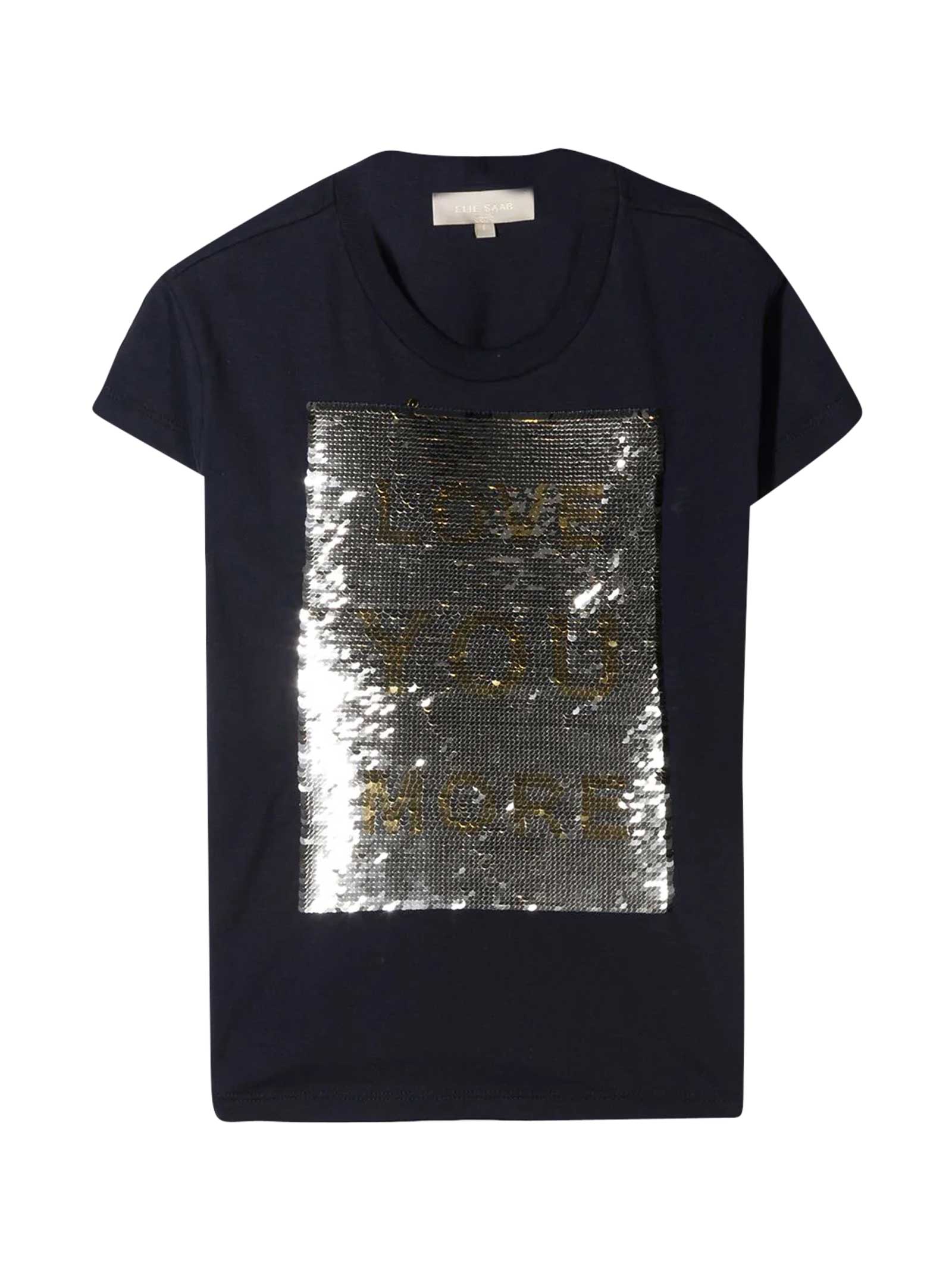 Elie Saab Kids' Blue T-shirt With Gold Paillettes In Blu/oro