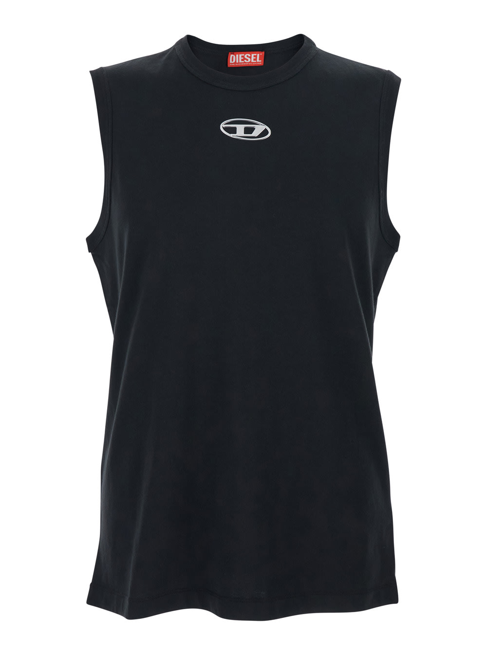 Diesel t-bisco-iod Black Sleeveless Top With Logo Detail On The Front In Cotton Man