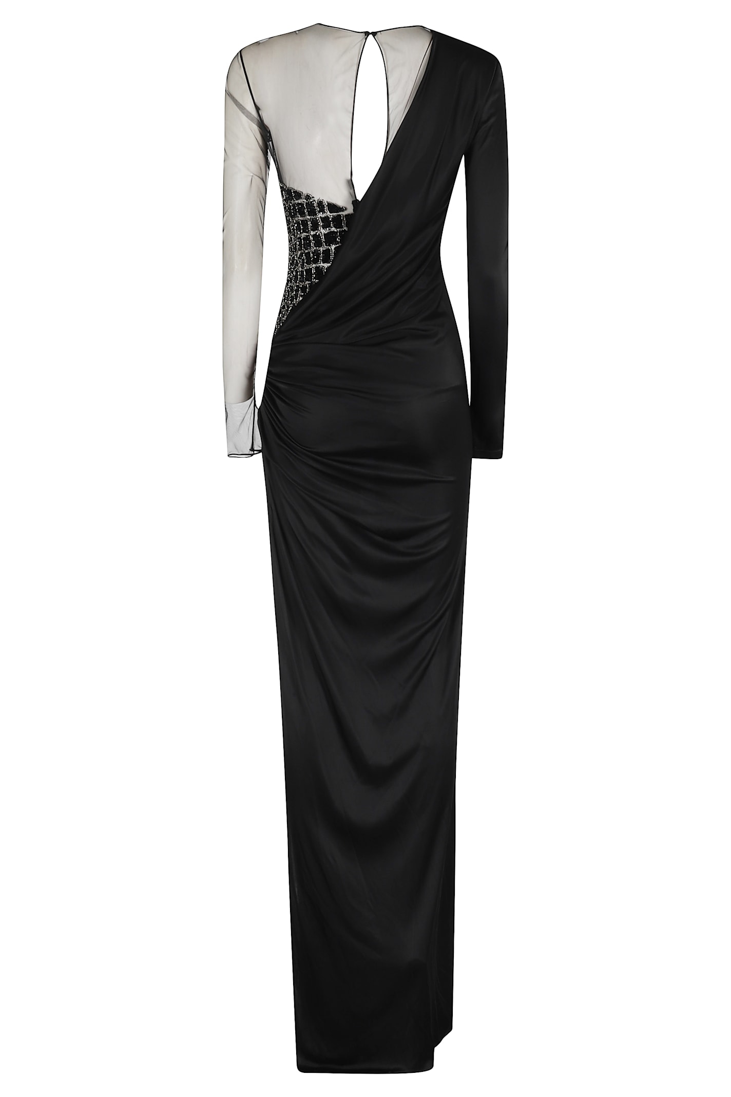 Elisabetta Franchi Red Carpet Tulle And Jersey Dress With Crocodile-effect Embroideries In Black