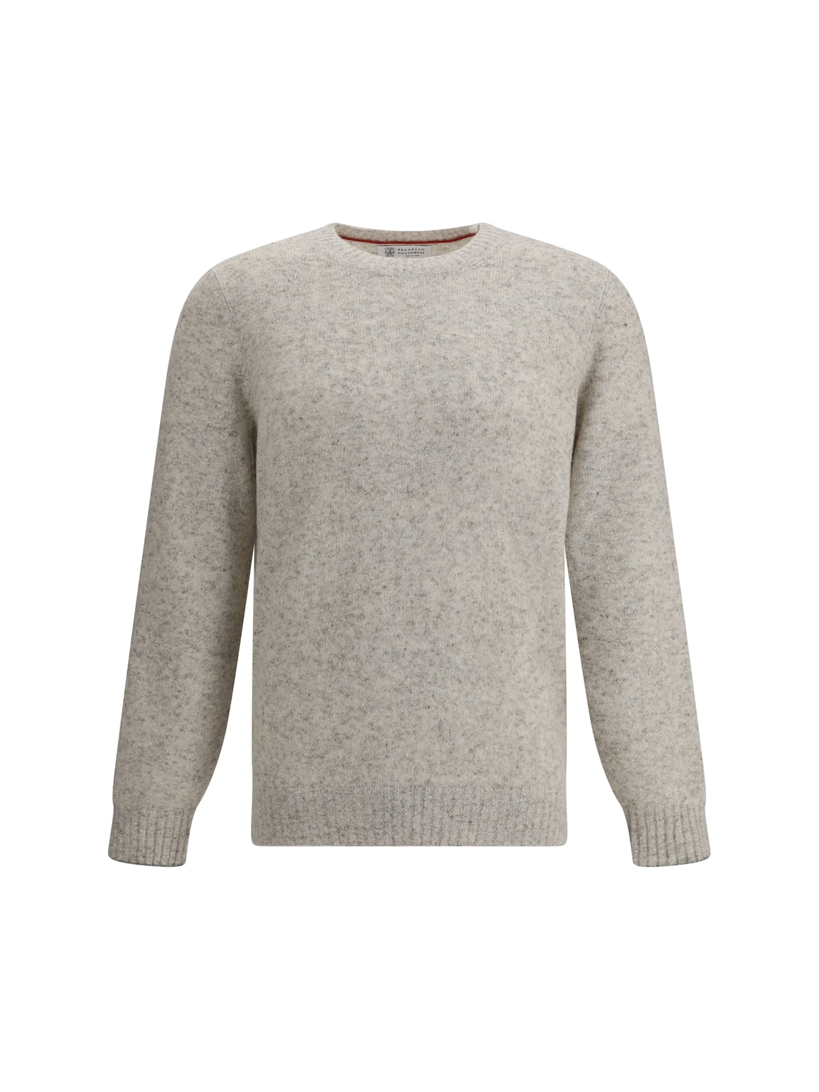 Brunello Cucinelli Grey Melange Cashmere Sweater In Neutral