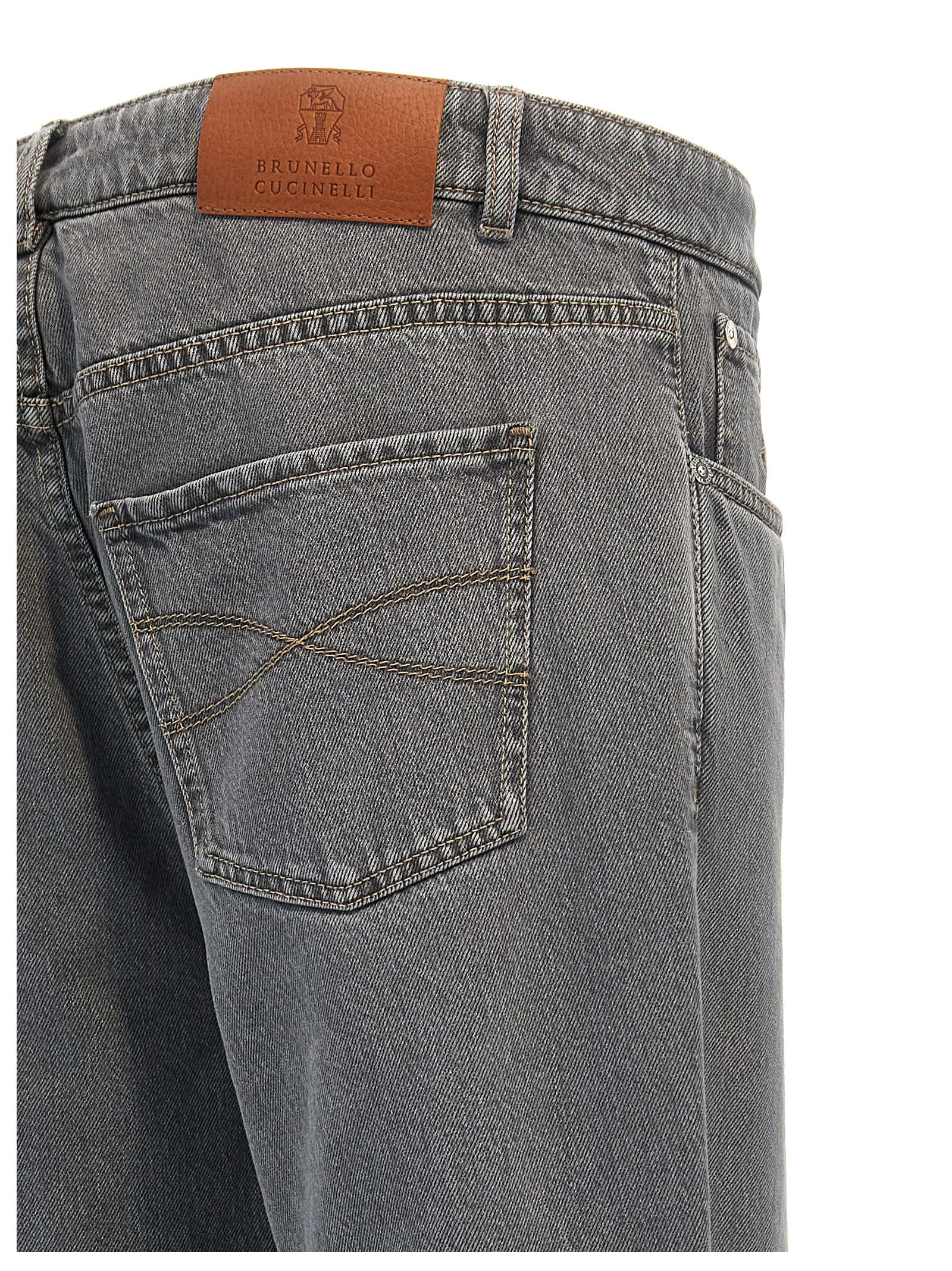 Shop Brunello Cucinelli Logo Embroidery Jeans In Gray