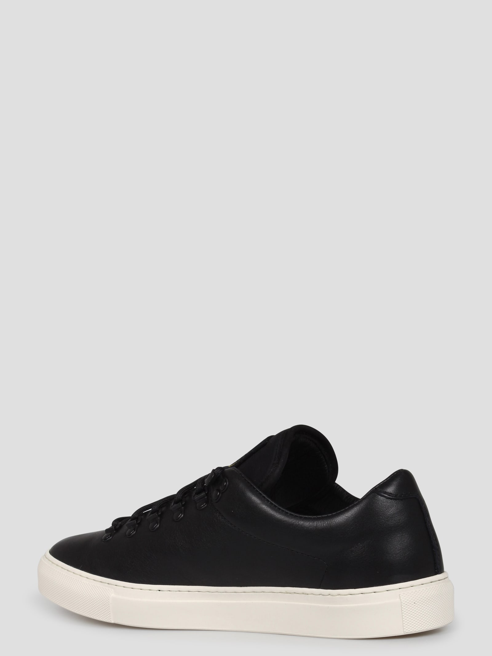 Shop Stone Island Leather Sneakers In Black