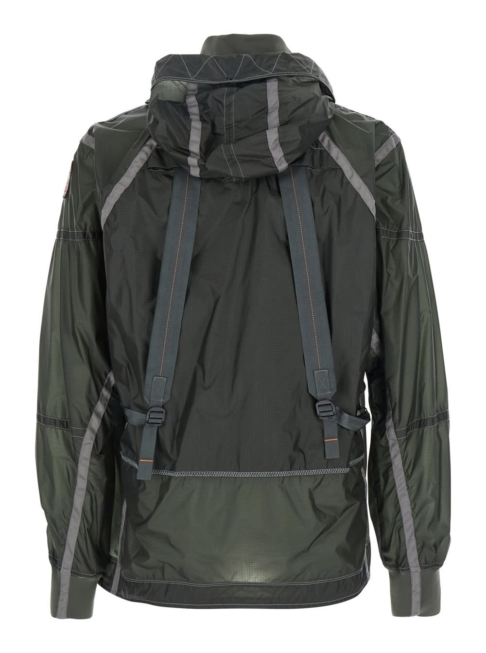 Parajumpers Edge Green Jacket With Logo Patch On The Sleeve And Shoulder Straps On The Back In Tech Fabric Man In Green
