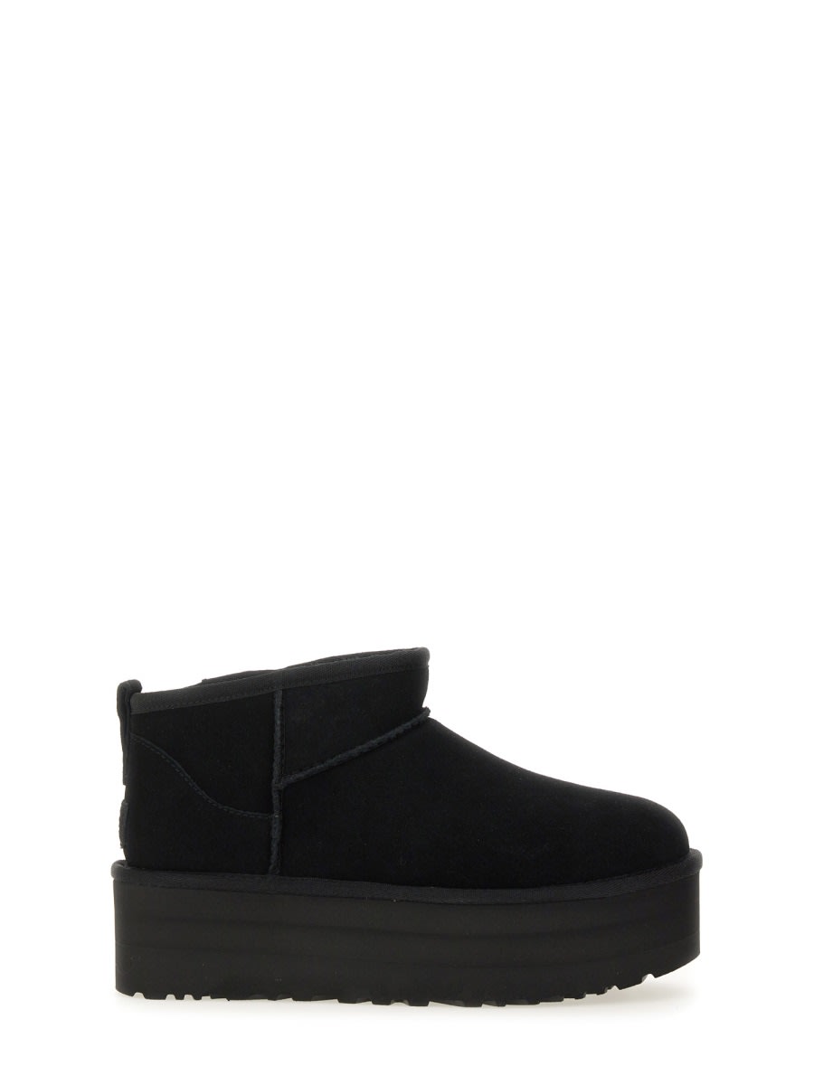 Ugg Ultramini Black Boots With Platform In Suede Woman In Multi