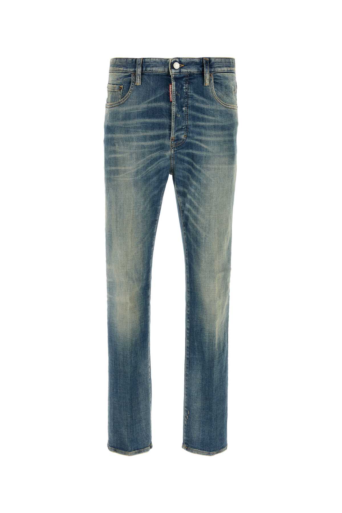 Dsquared2 Blue Jeans With Logo Patch On The Rear And Distressed Effect In Denim Man In Blue