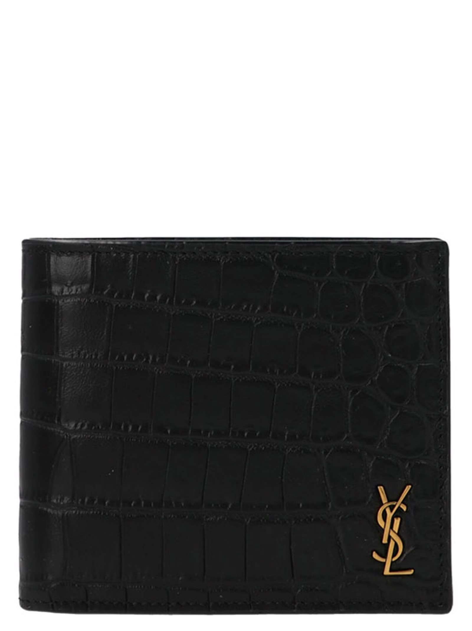 Shop Saint Laurent Monogram East/west Wallet In Black