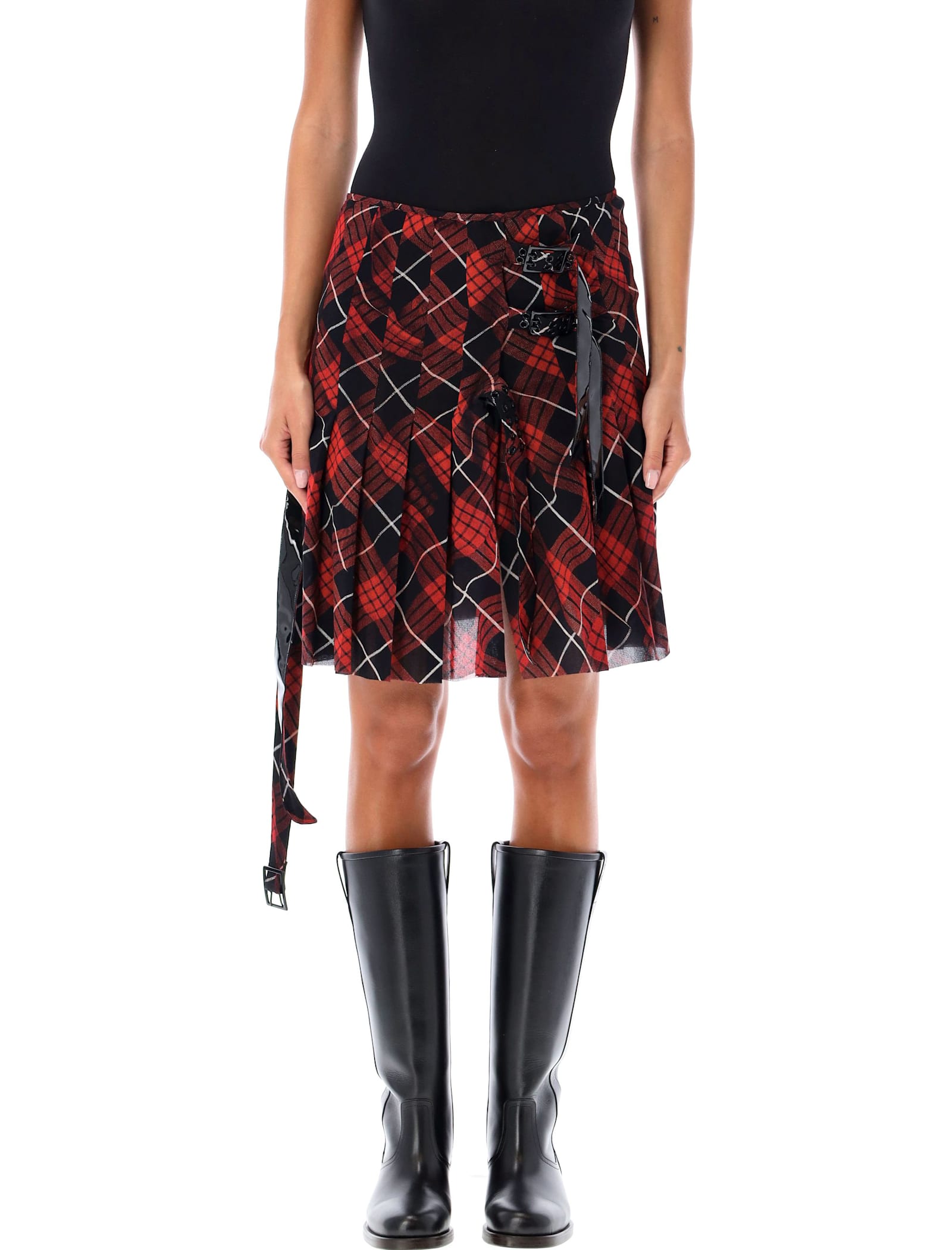 Shop Jean Paul Gaultier Tartan Skirt In Red Black