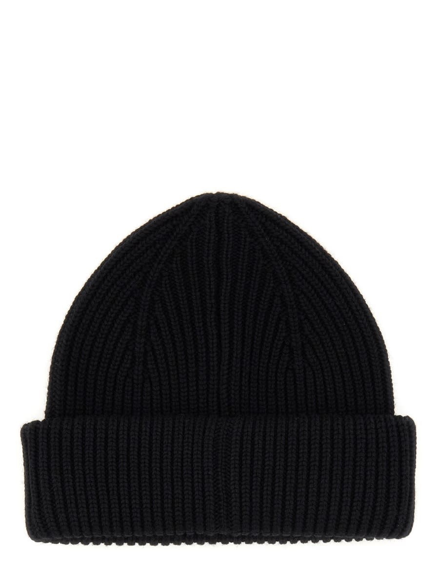 Lanvin Ribbed Wool Beanie Hat In Black