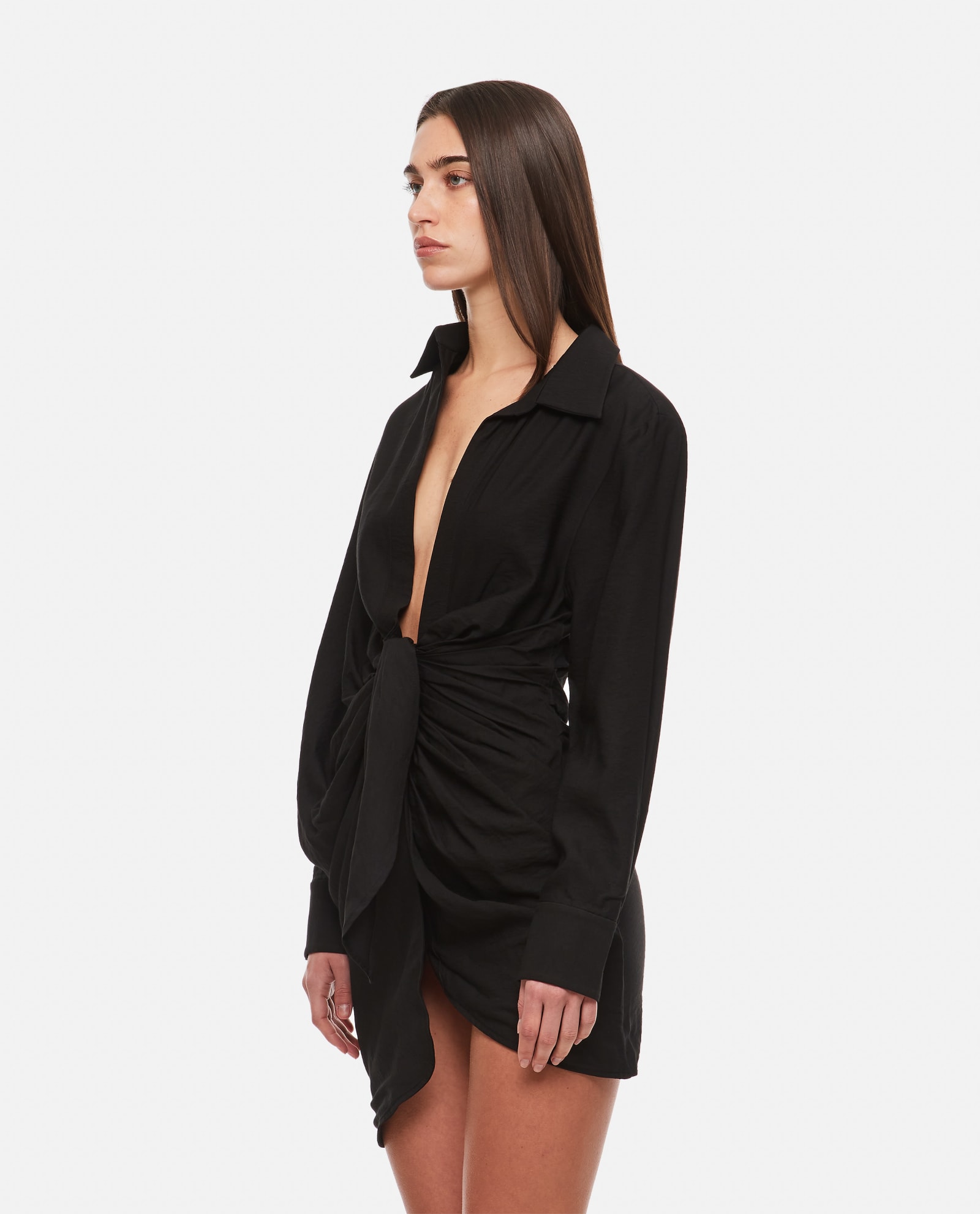 Shop Jacquemus La Robe Bahia Viscose Mini Dress In Black