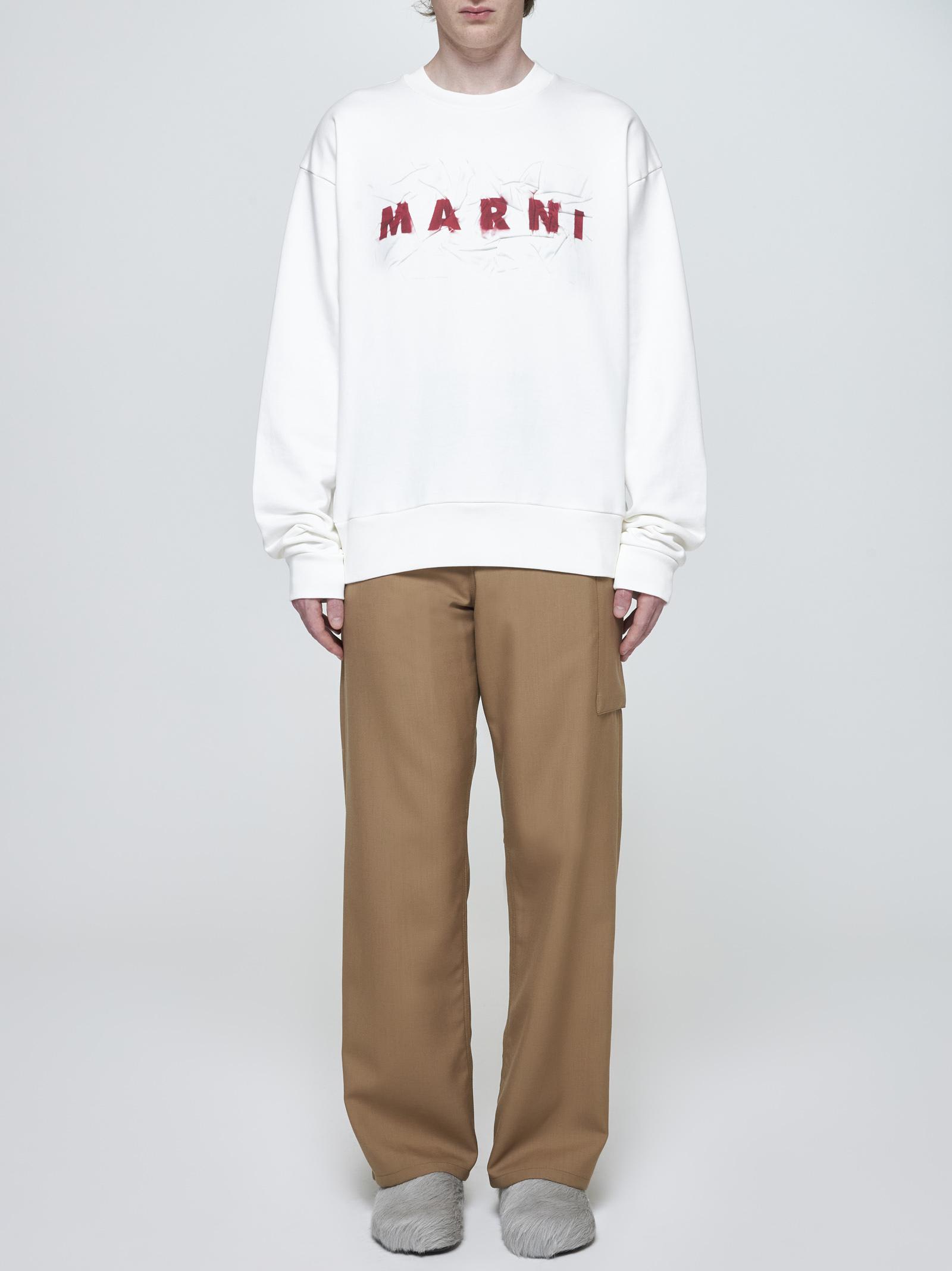 Shop Marni Logo Cotton Oversized Sweatshirt In White