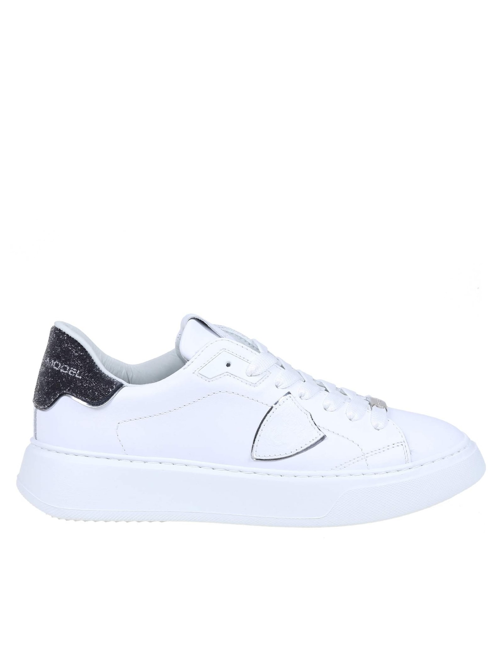 Philippe Model Temple In White Leather With Black Glitter