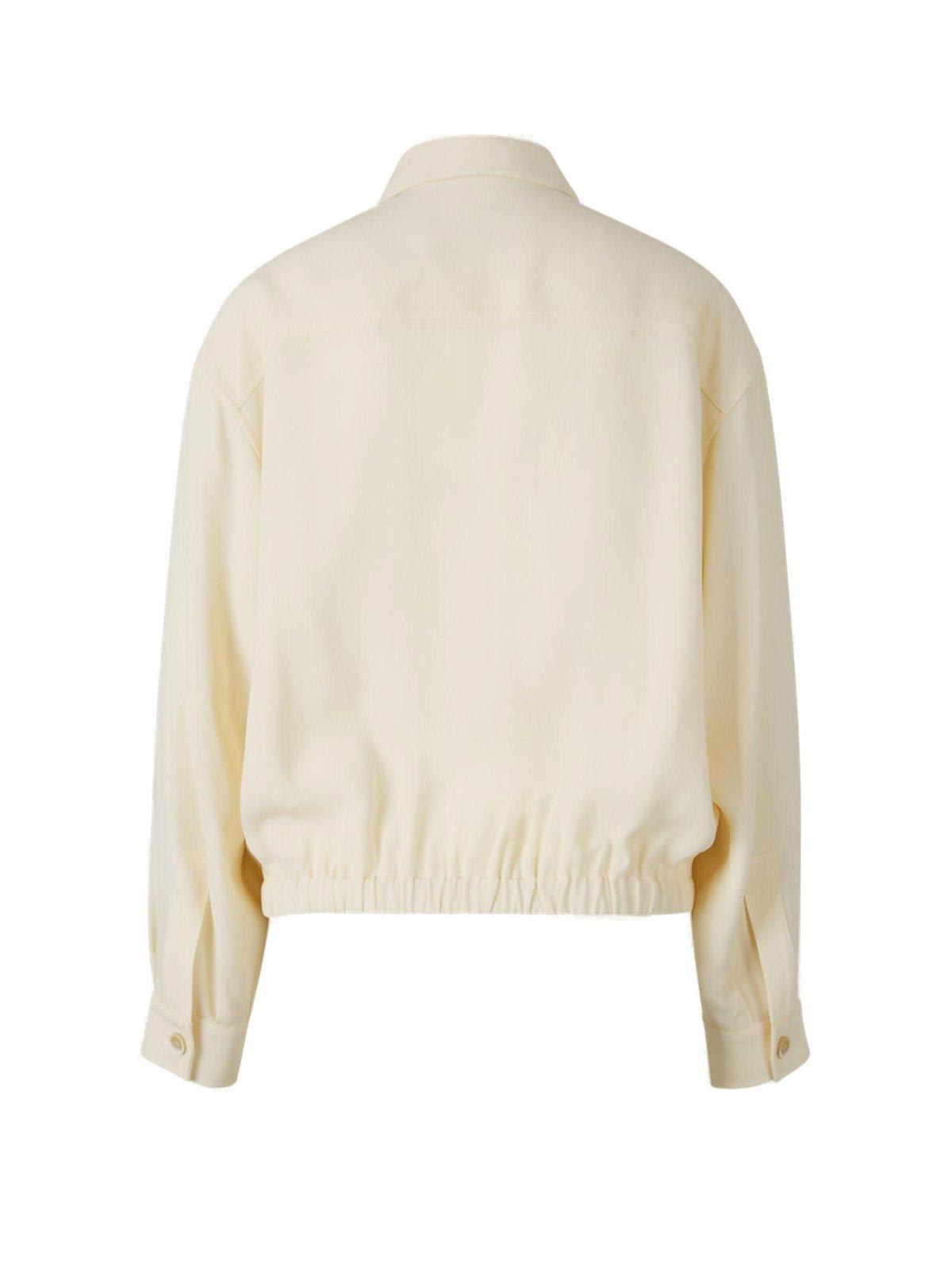 Shop Fabiana Filippi Bead-detailed Elasticated Hem Jacket In Cream