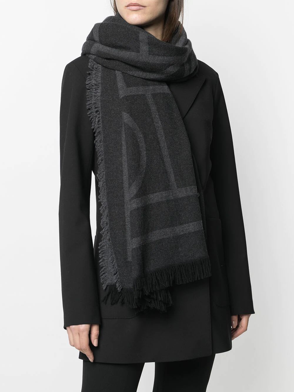 Monogram jacquard wool scarf dark beige – TOTEME