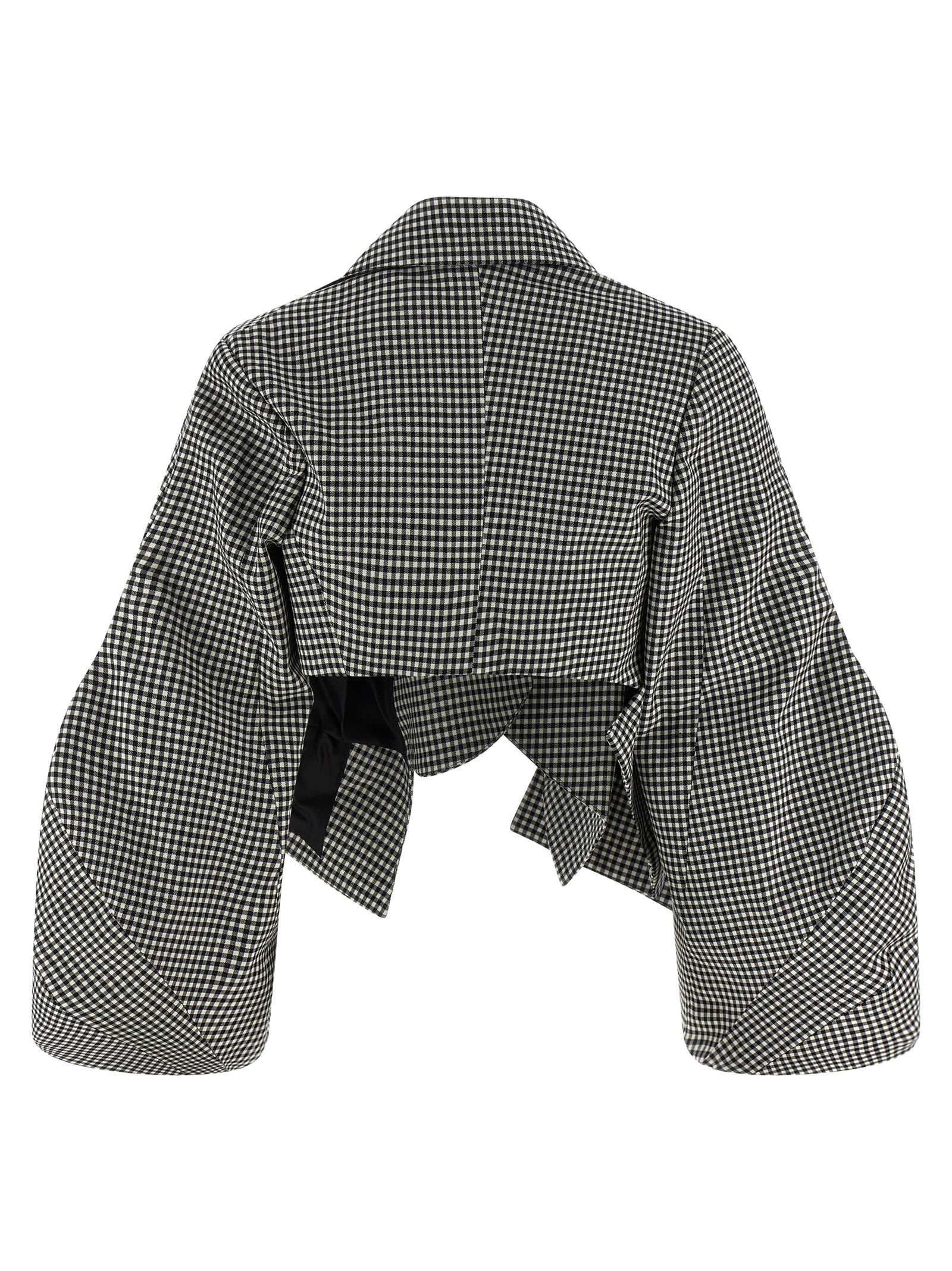 Comme Des Garçons Vichy Patterned Wool Shrug With Dramatic Ruffled Sleeves In Multi