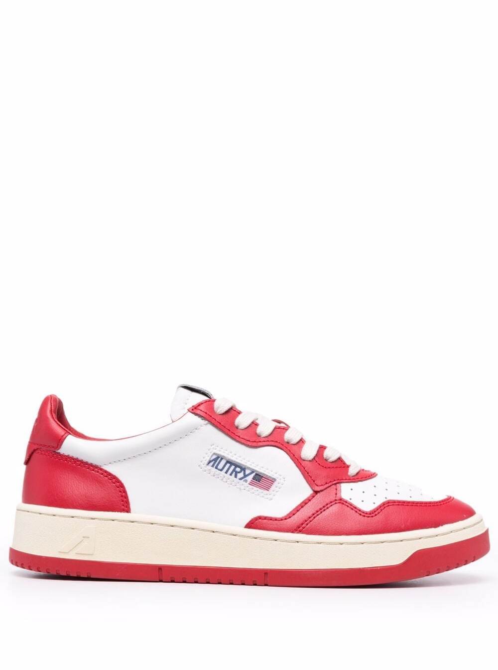 Shop Autry Mans Low Top Bicolor Leather Sneakers In Red