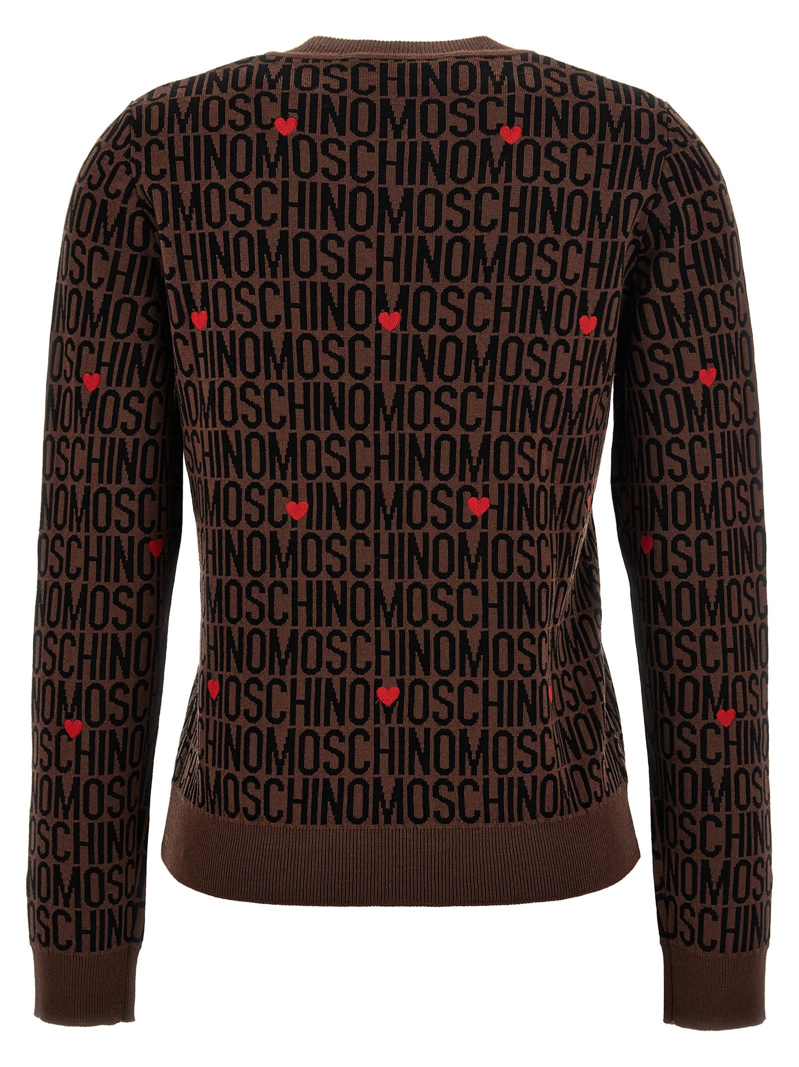 Shop Moschino Logo Sweater In Brown