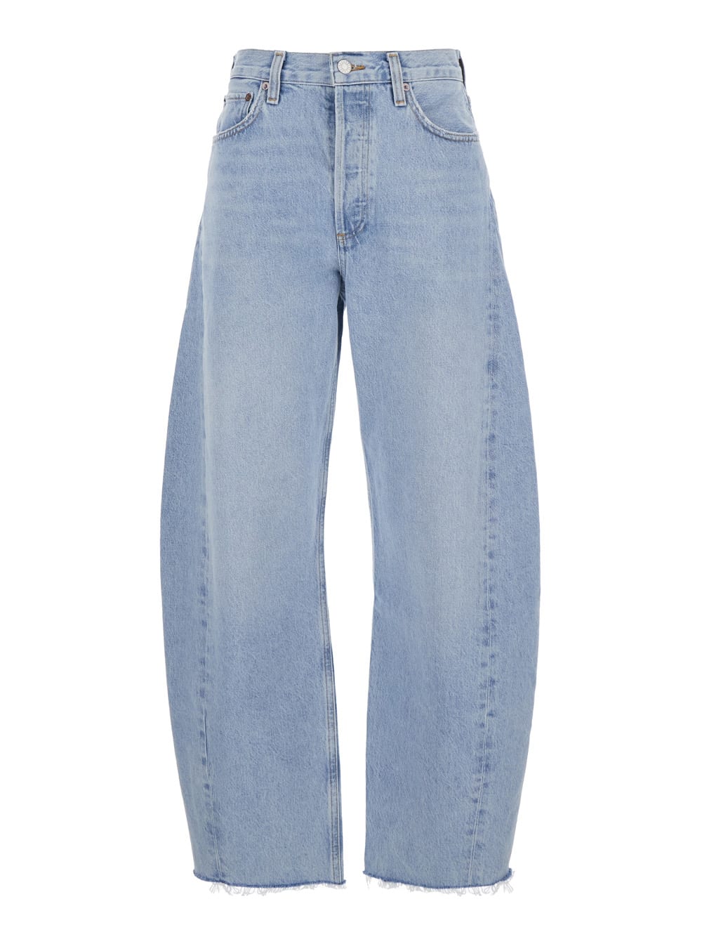 Shop Agolde Luna Light Blue Jeans With Logo Patch On The Rear And Fringed Hem In Denim Woman