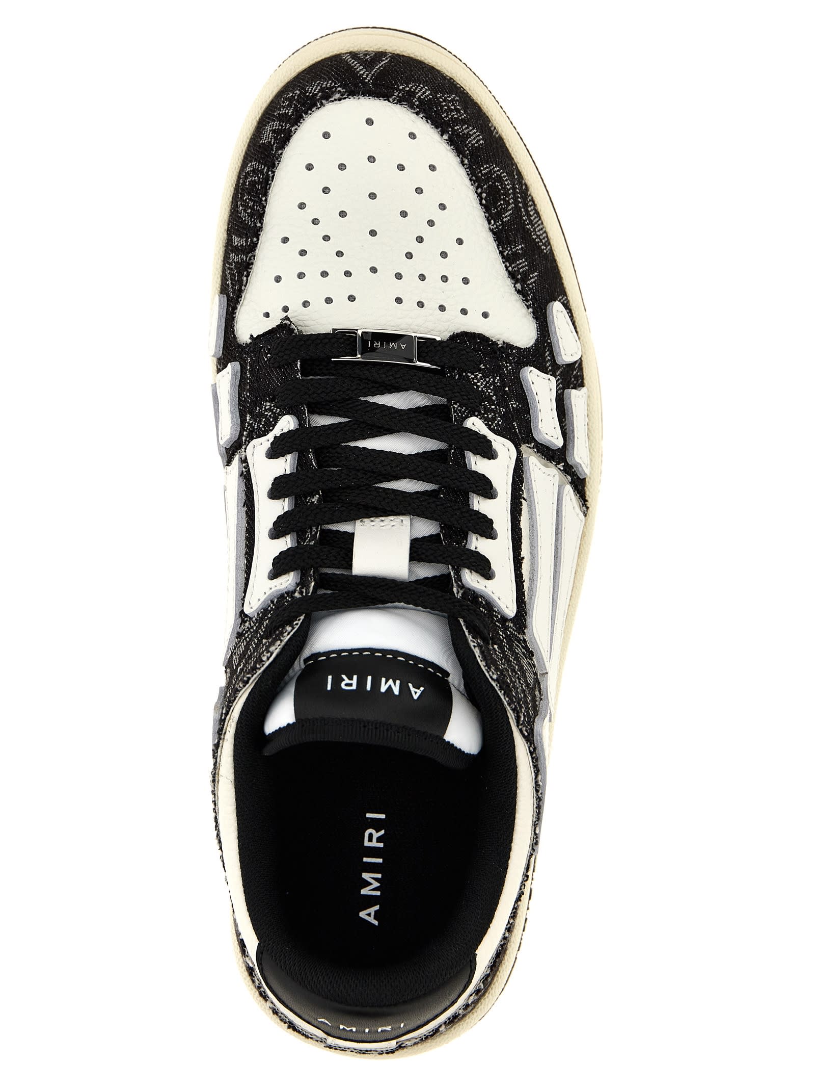 Shop Amiri Bandana Denim Skel Top Low Sneakers In White/black