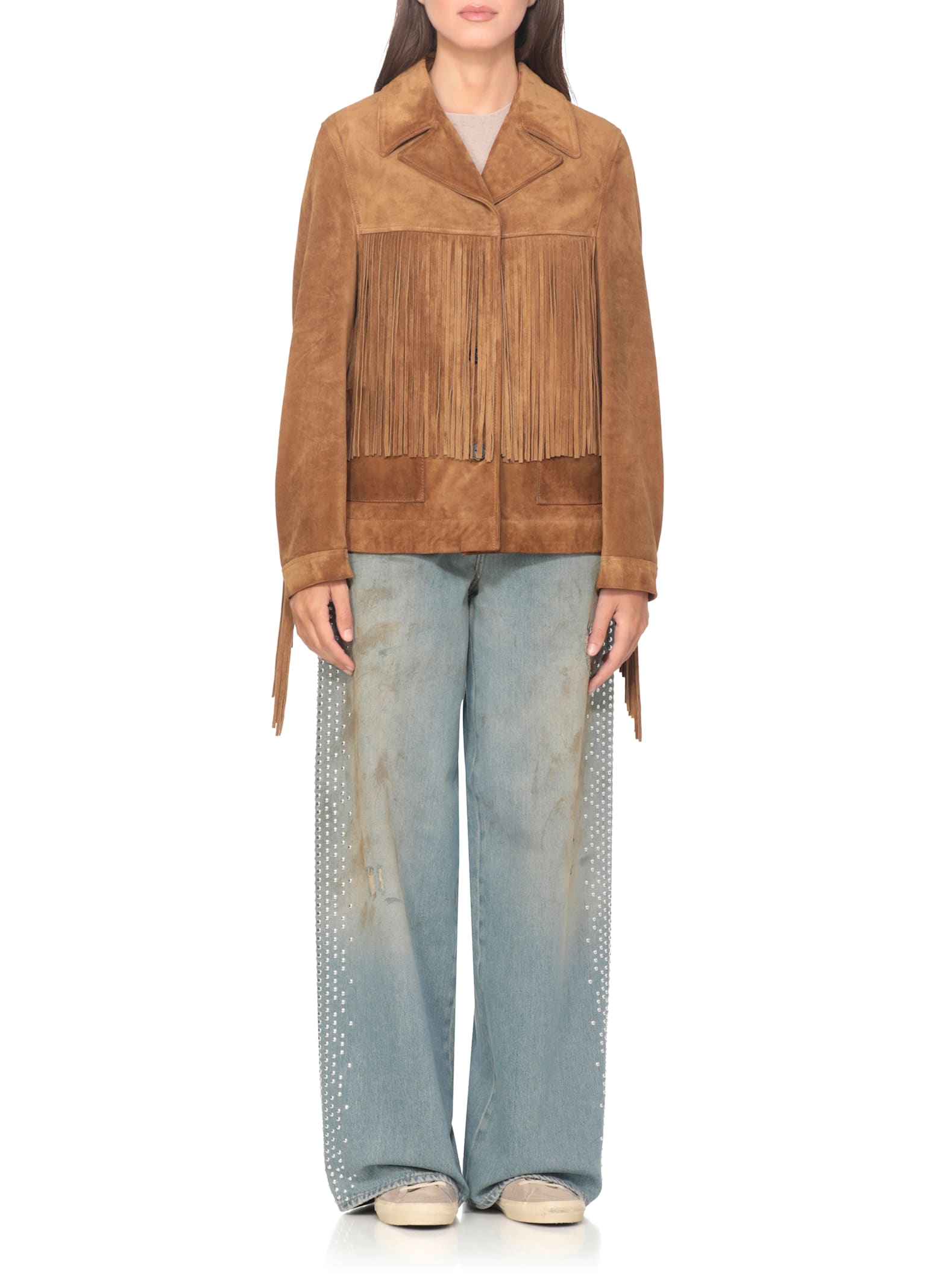 Golden Goose Tobacco Suede Fringe Jacket In Brown