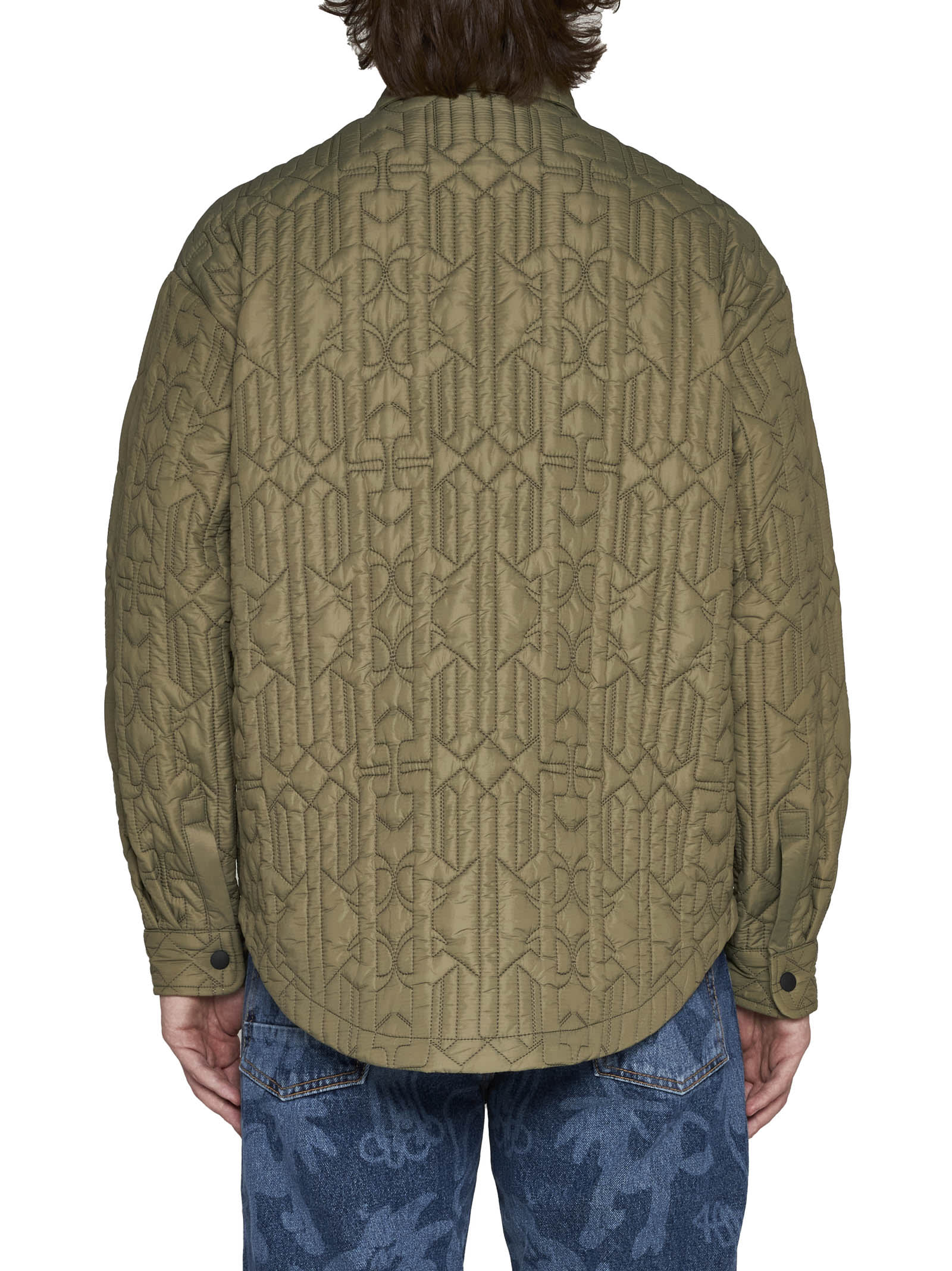 Palm Angels Monogram Quilted Nylon Overshirt In Military B