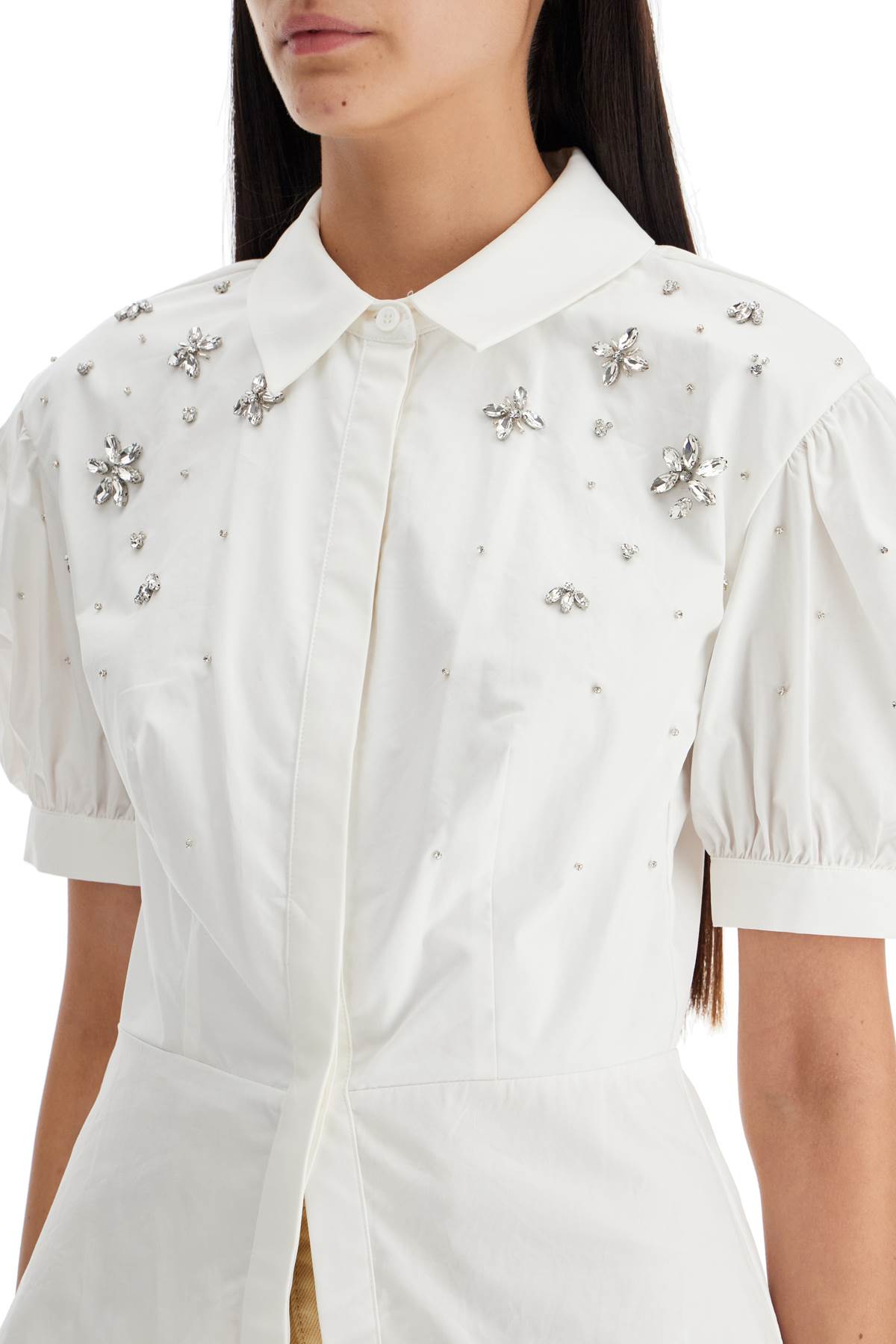 Shop Self-portrait Fitted Cotton Shirt With Tailored In White (white)