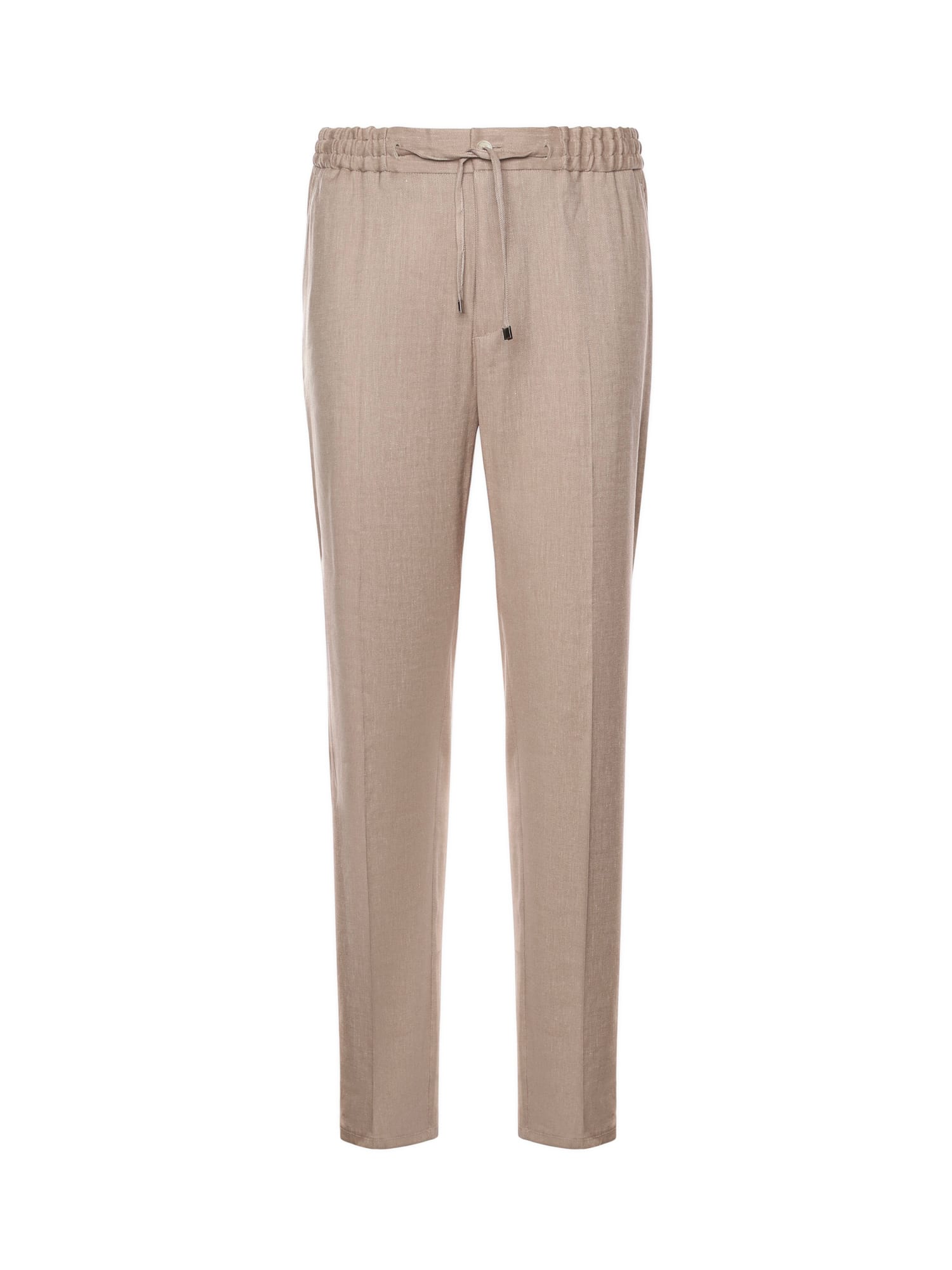 Etro Slub Linen Blend Twill Joggers In Brown